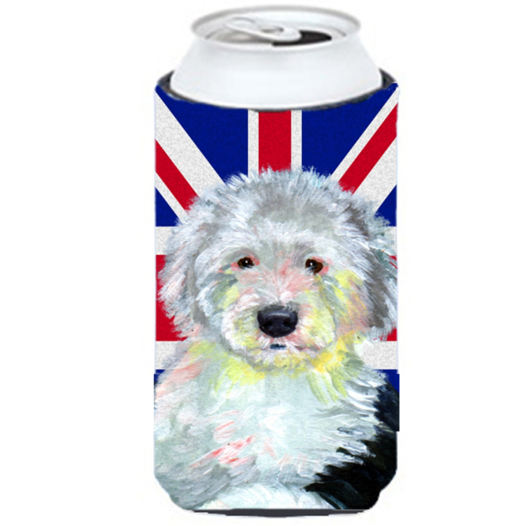 Old English Sheepdog with English Union Jack British Flag Tall Boy Beverage Insulator Hugger LH9497TBC