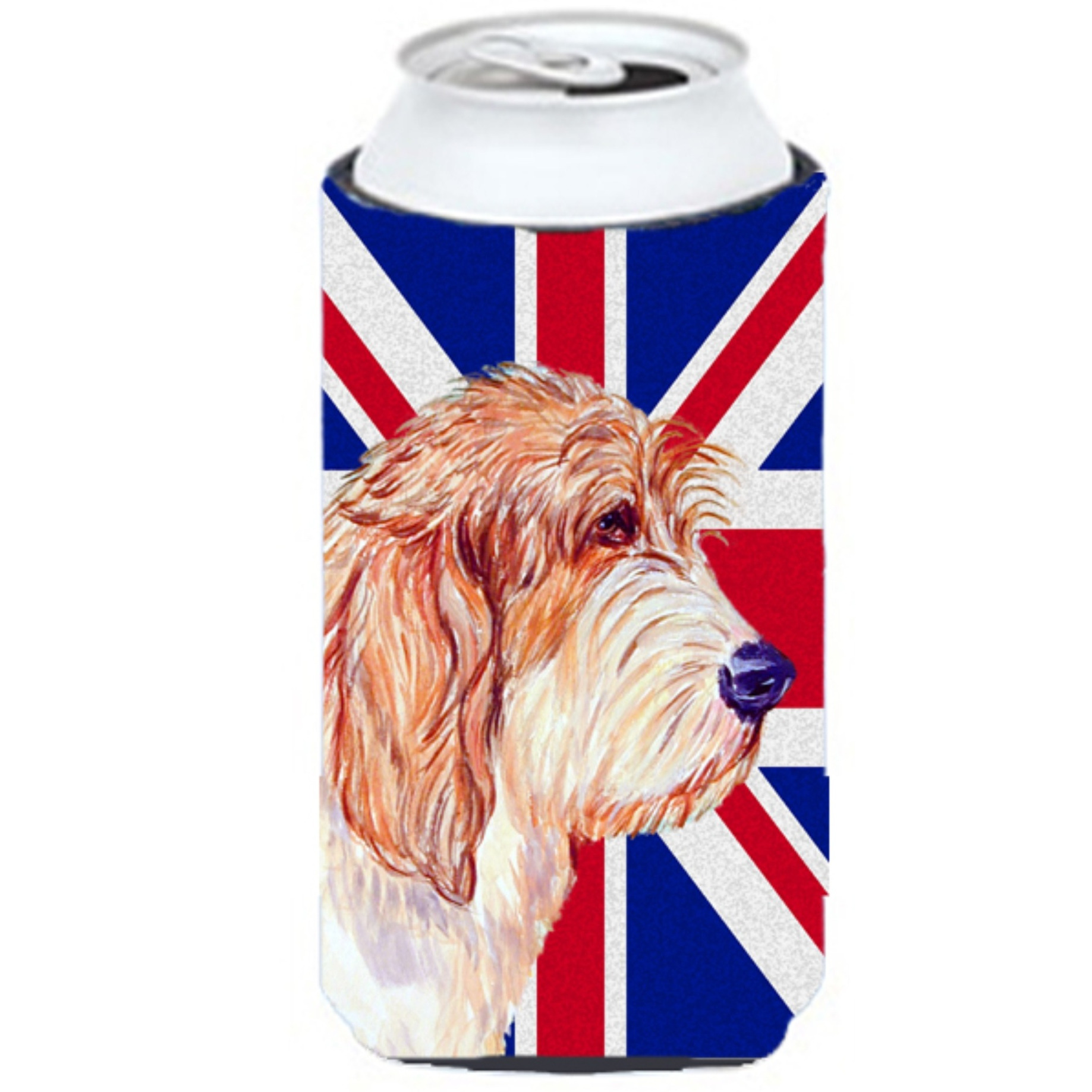 Petit Basset Griffon Vendeen PBGV with English Union Jack British Flag Tall Boy Beverage Insulator Hugger LH9496TBC