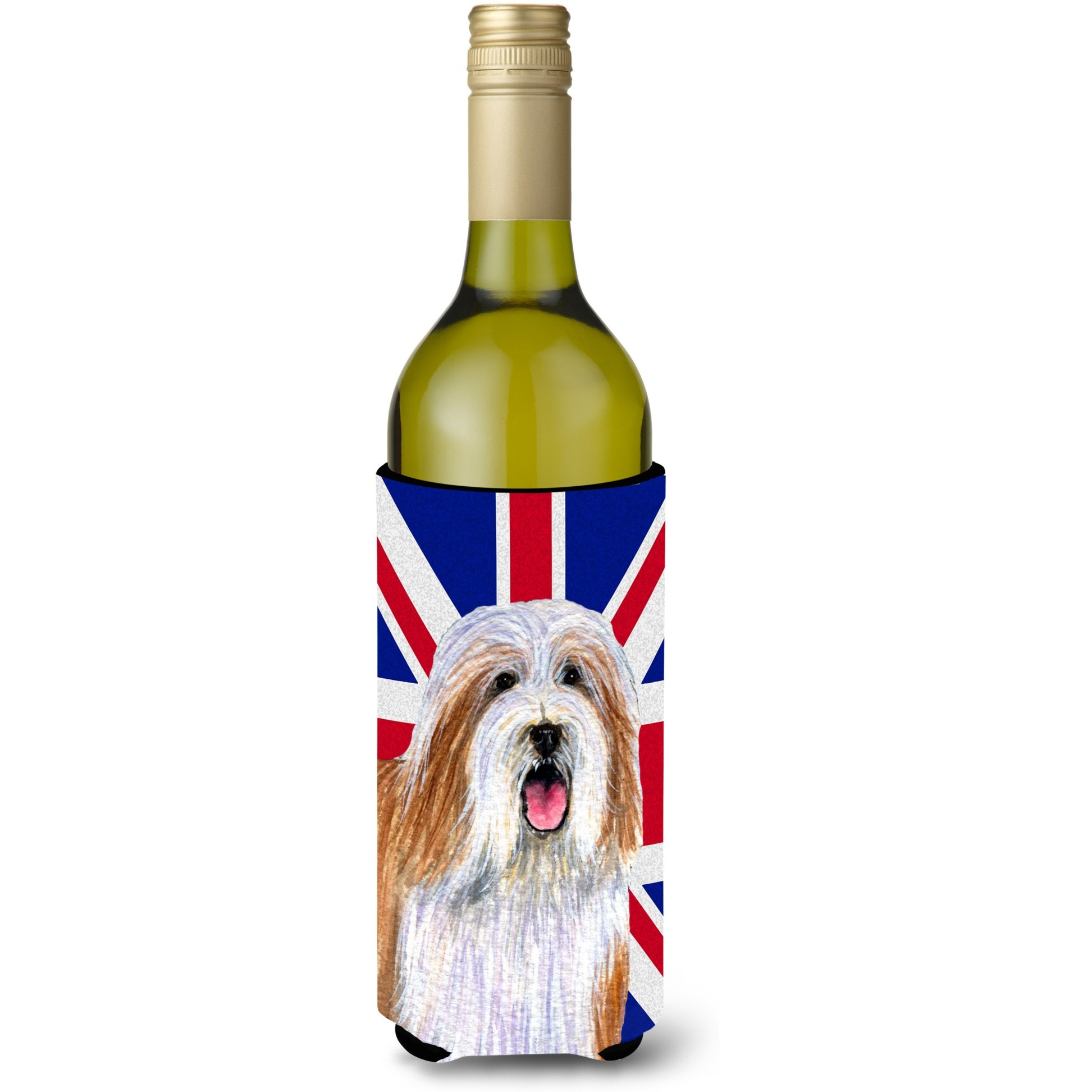 Bearded Collie with English Union Jack British Flag Wine Bottle Beverage Insulator Hugger LH9482LITERK