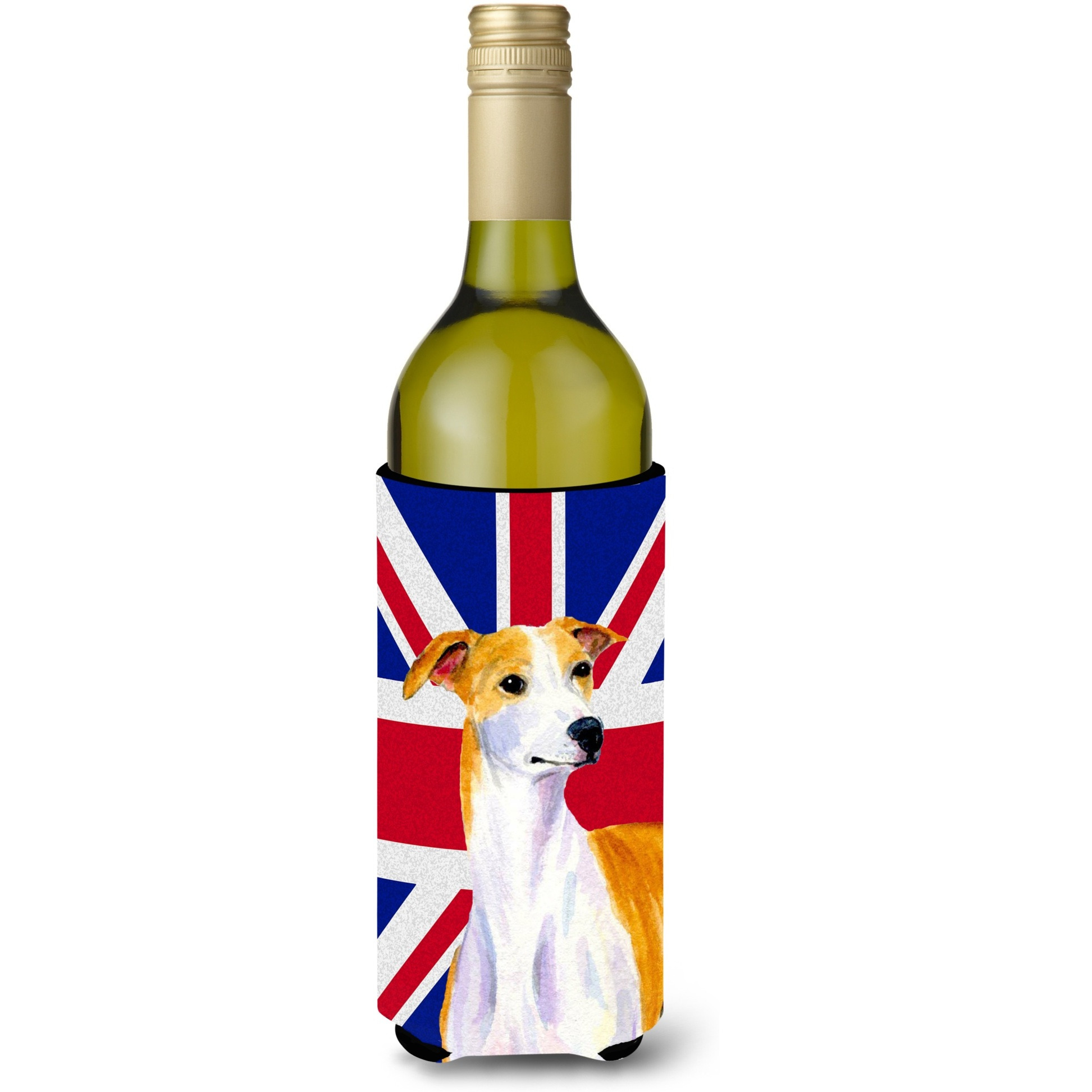 Whippet with English Union Jack British Flag Wine Bottle Beverage Insulator Hugger LH9480LITERK