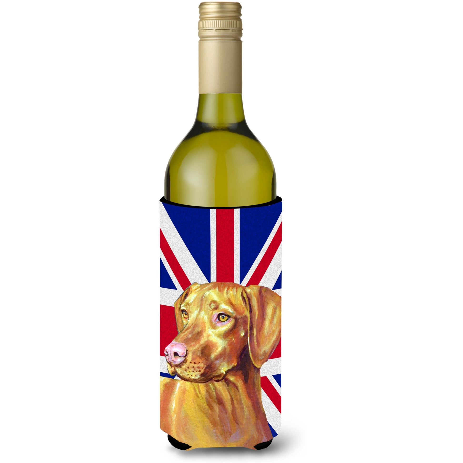 Vizsla with English Union Jack British Flag Wine Bottle Beverage Insulator Hugger LH9477LITERK
