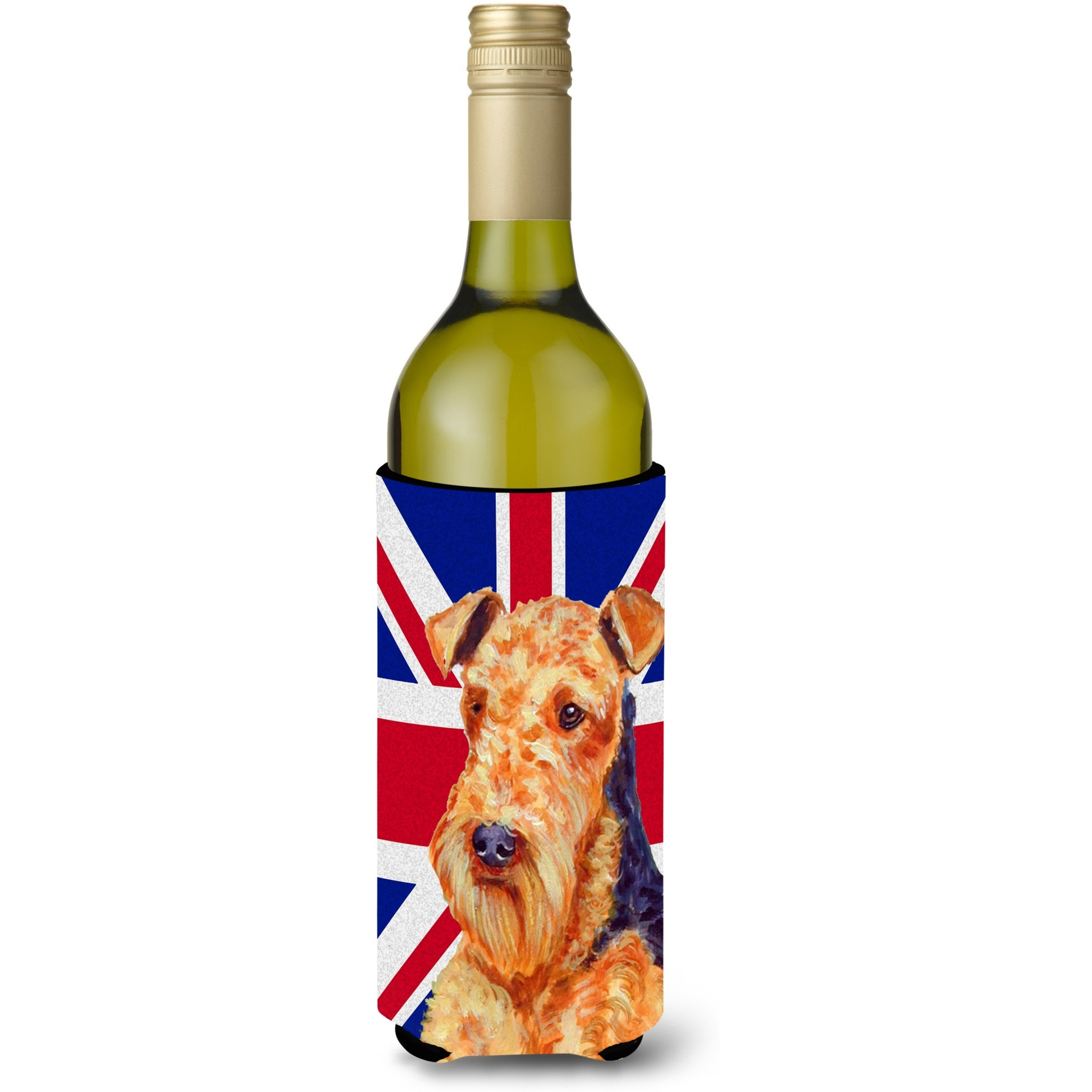 Airedale with English Union Jack British Flag Wine Bottle Beverage Insulator Hugger LH9488LITERK