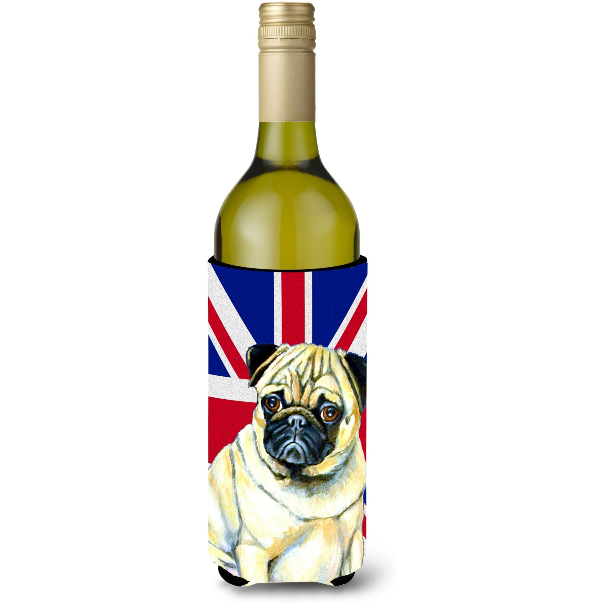 Pug with English Union Jack British Flag Wine Bottle Beverage Insulator Hugger LH9494LITERK