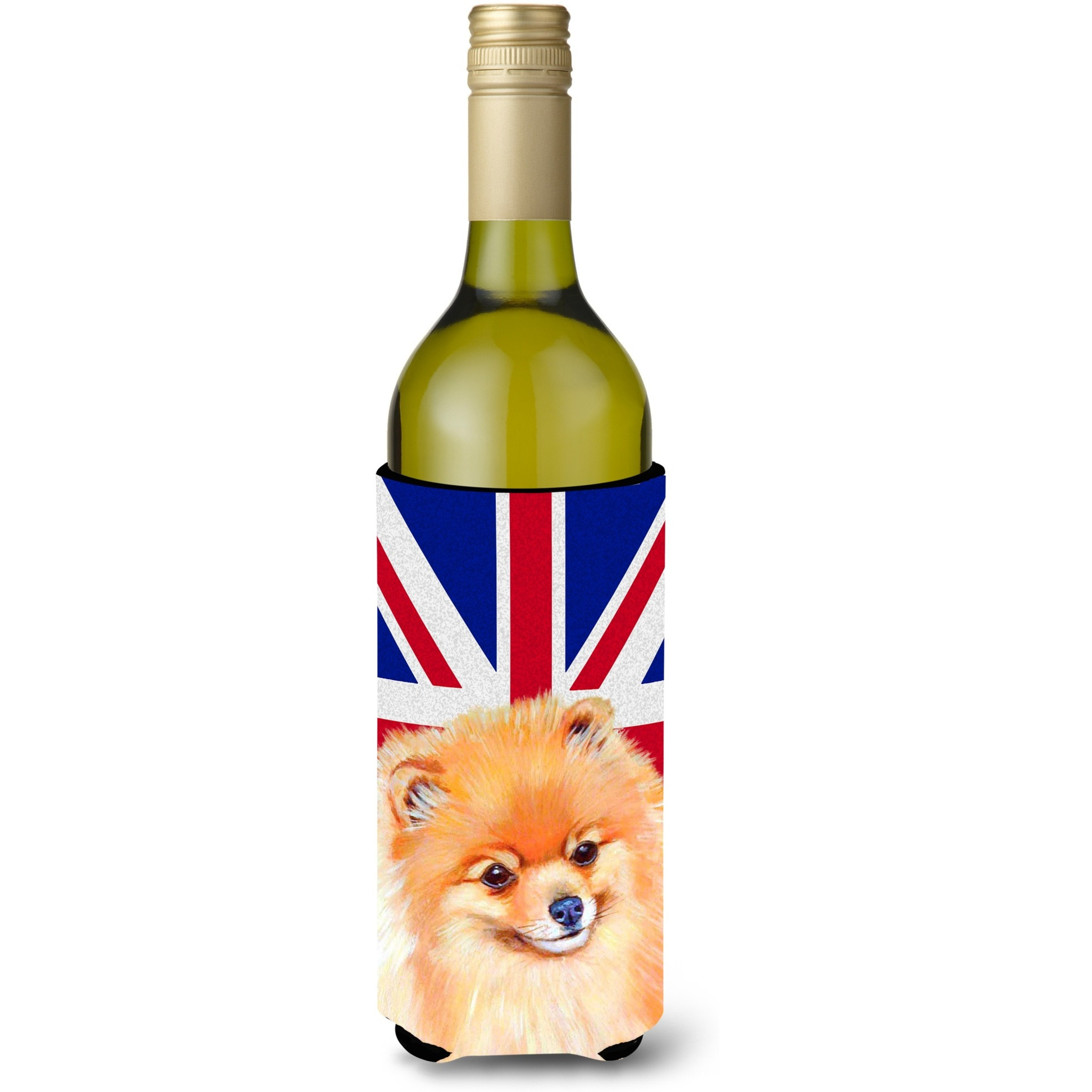 Pomeranian with English Union Jack British Flag Wine Bottle Beverage Insulator Hugger LH9498LITERK