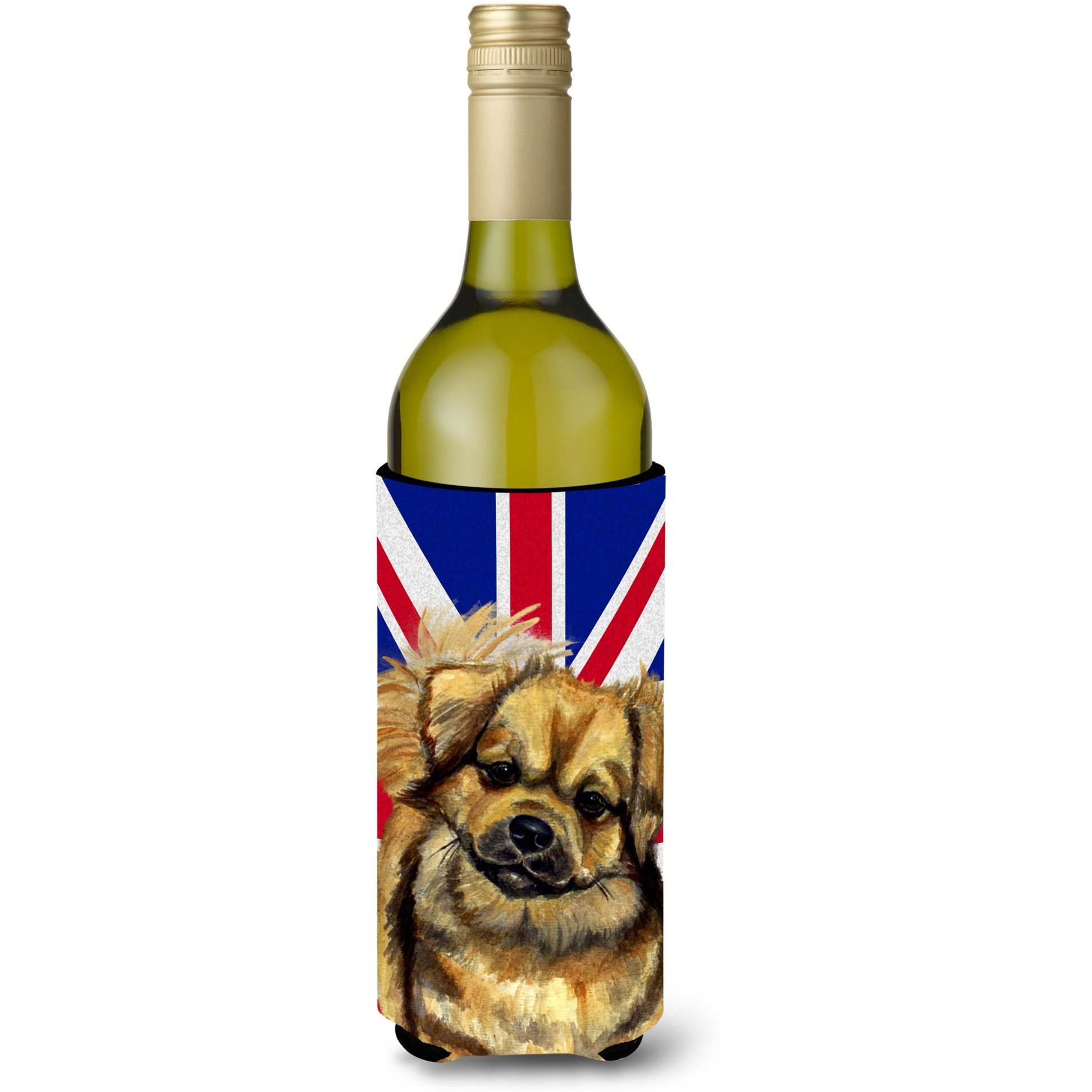 Tibetan Spaniel with English Union Jack British Flag Wine Bottle Beverage Insulator Hugger LH9499LITERK