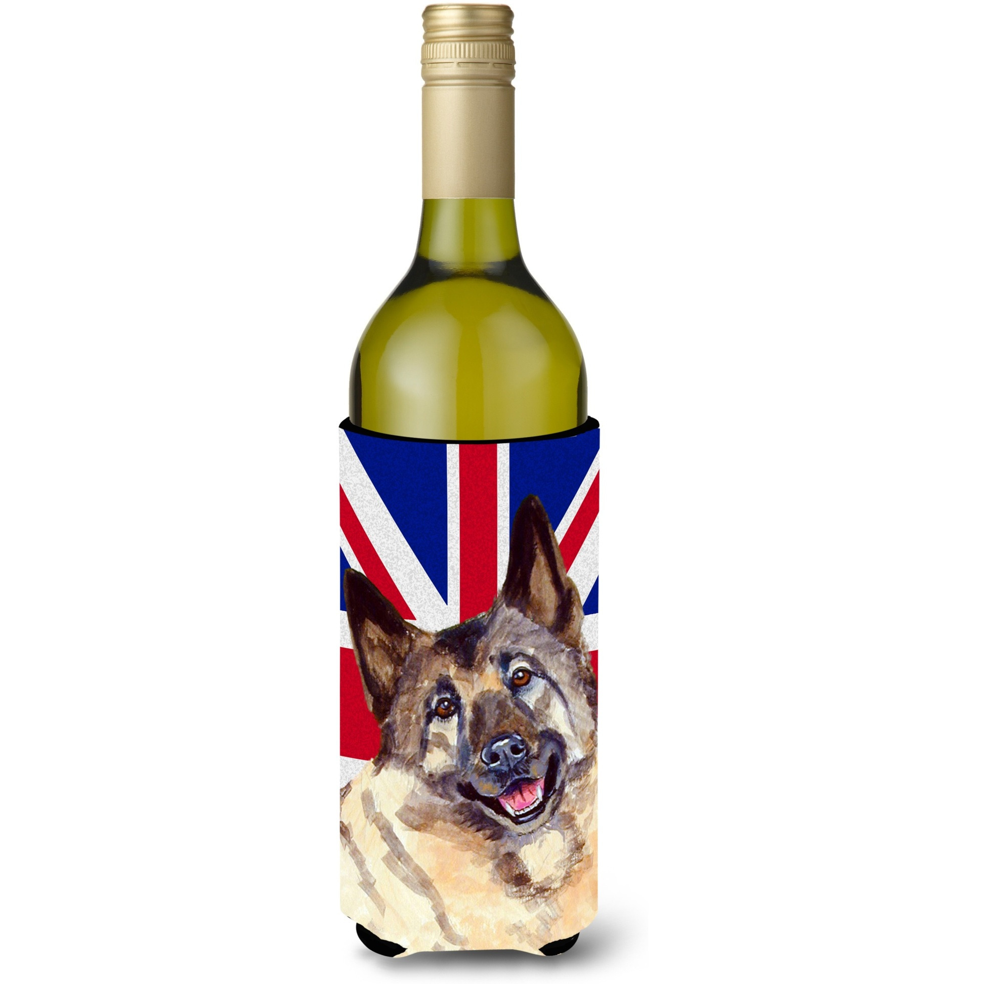 Norwegian Elkhound with English Union Jack British Flag Wine Bottle Beverage Insulator Hugger LH9495LITERK