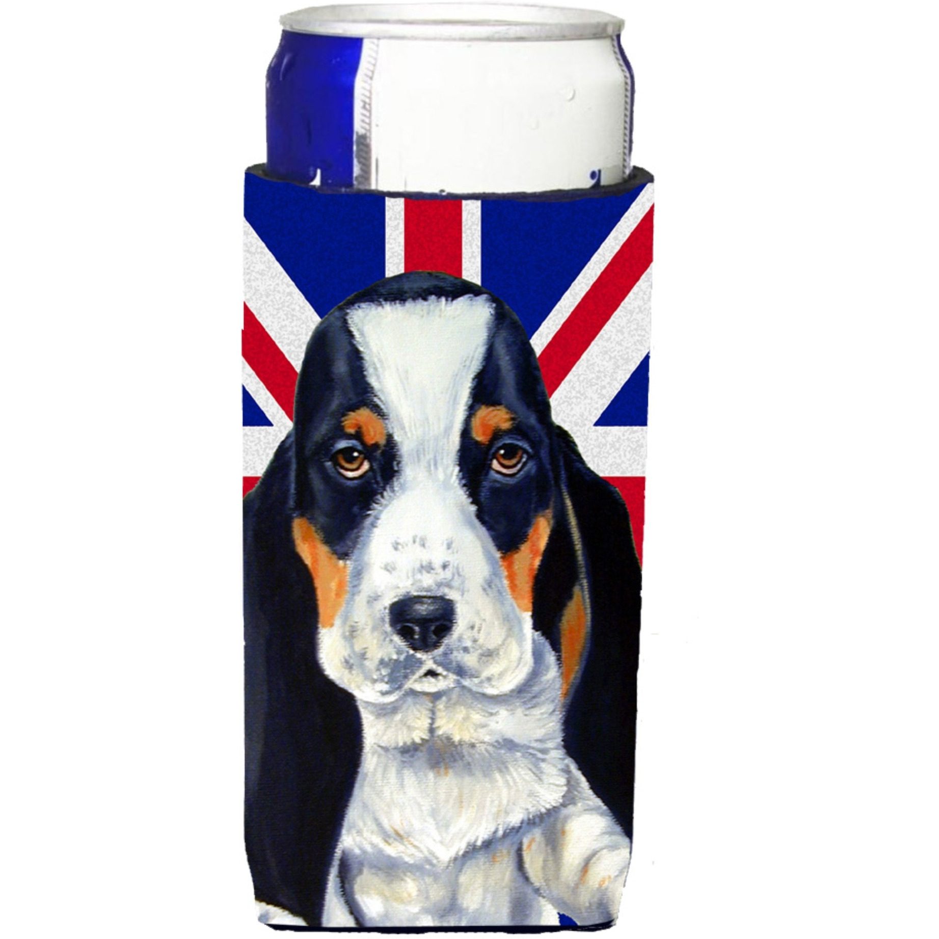 Basset Hound with English Union Jack British Flag Ultra Beverage Insulators for slim cans LH9481MUK