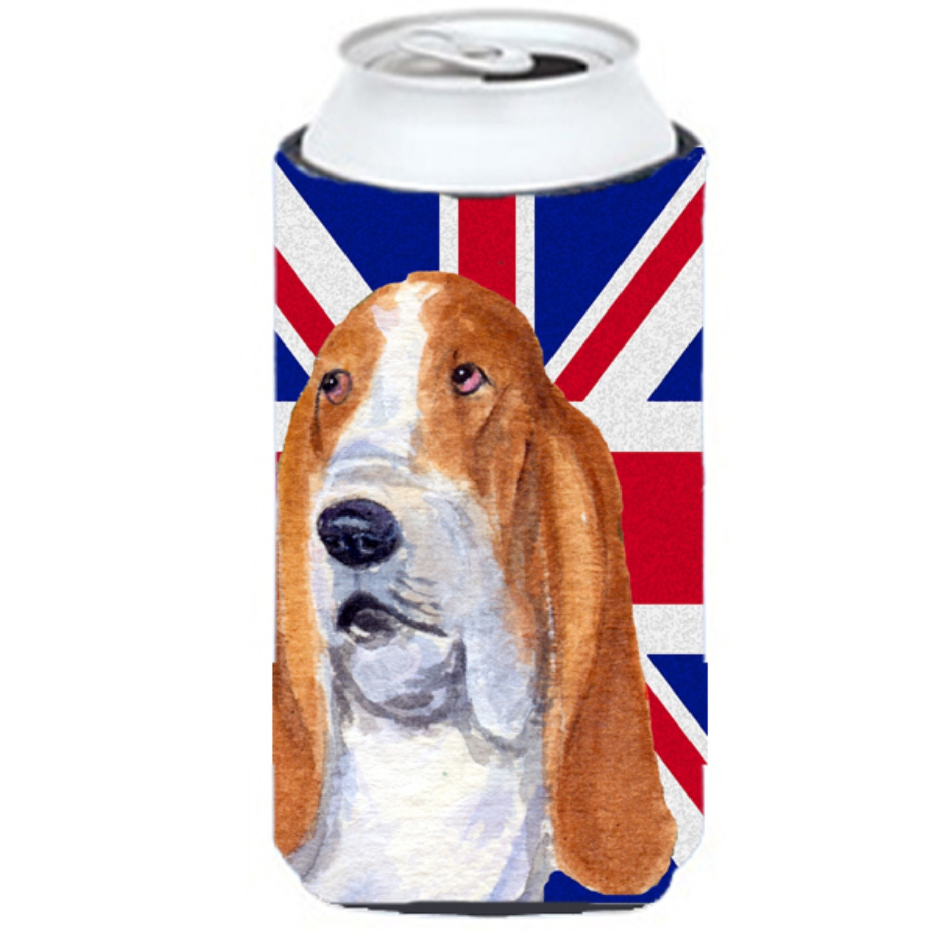 Basset Hound with English Union Jack British Flag Tall Boy Beverage Insulator Hugger SS4970TBC