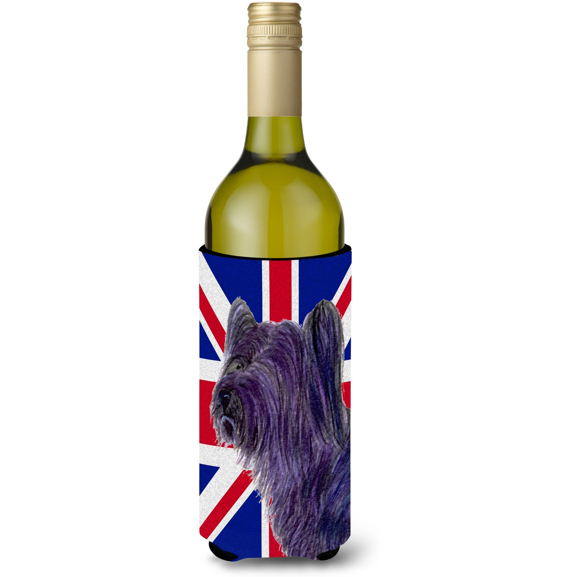 Skye Terrier with English Union Jack British Flag Wine Bottle Beverage Insulator Hugger SS4905LITERK