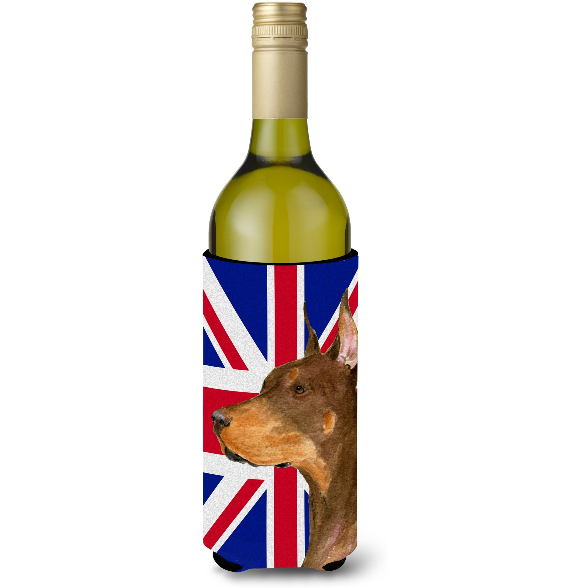 Doberman with English Union Jack British Flag Wine Bottle Beverage Insulator Hugger SS4910LITERK