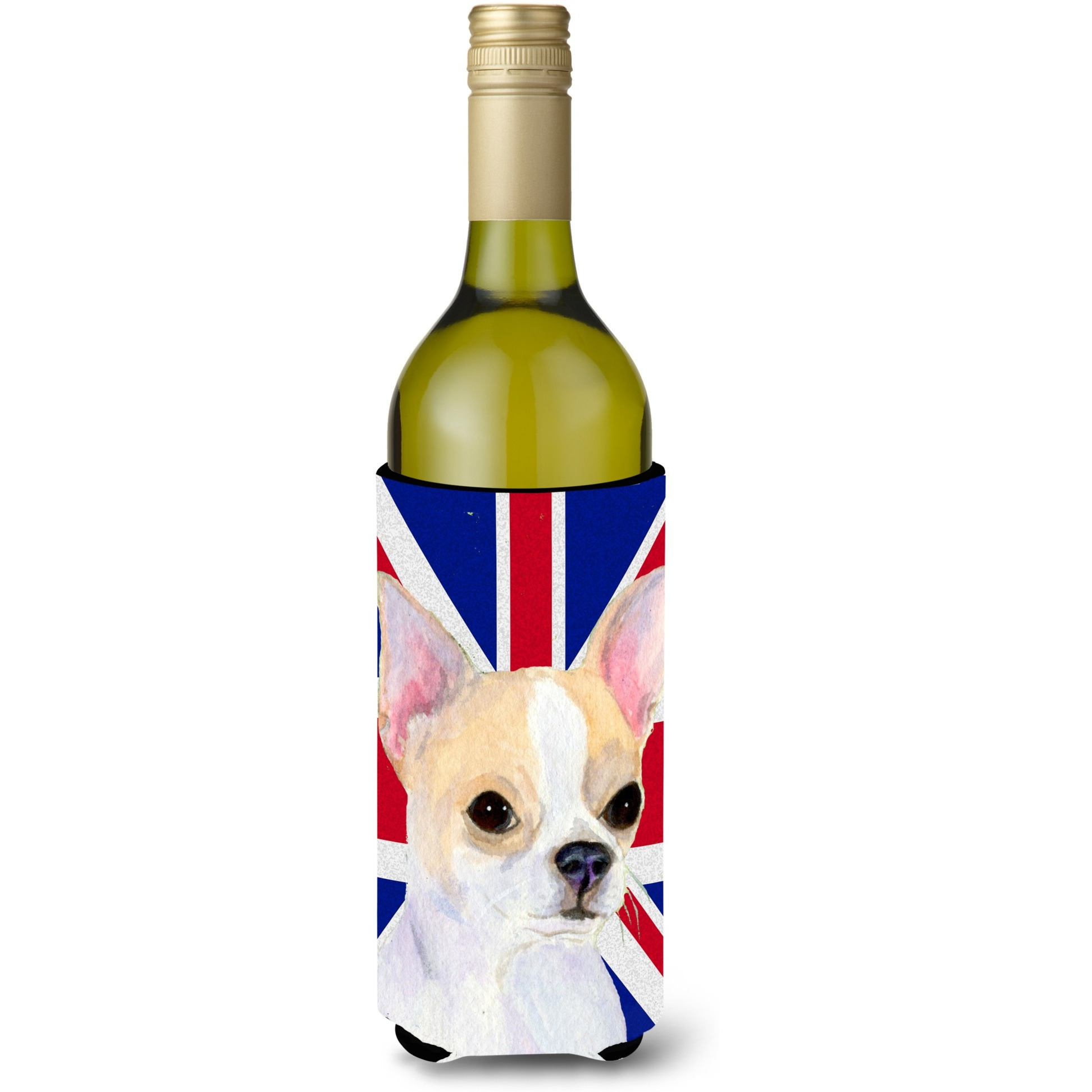 Chihuahua with English Union Jack British Flag Wine Bottle Beverage Insulator Hugger SS4916LITERK