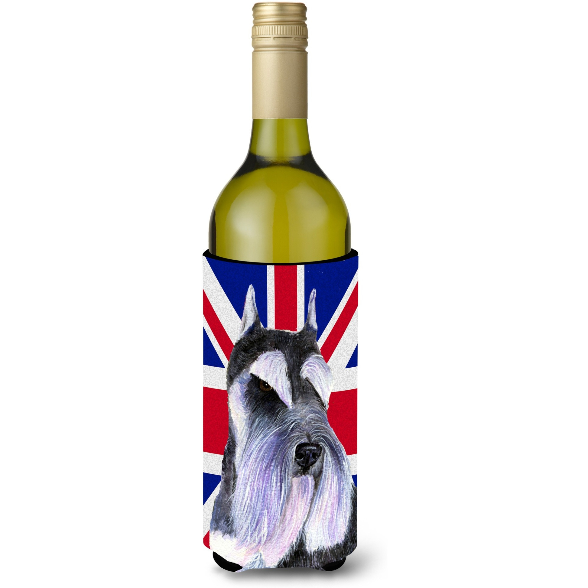 Schnauzer with English Union Jack British Flag Wine Bottle Beverage Insulator Hugger SS4919LITERK