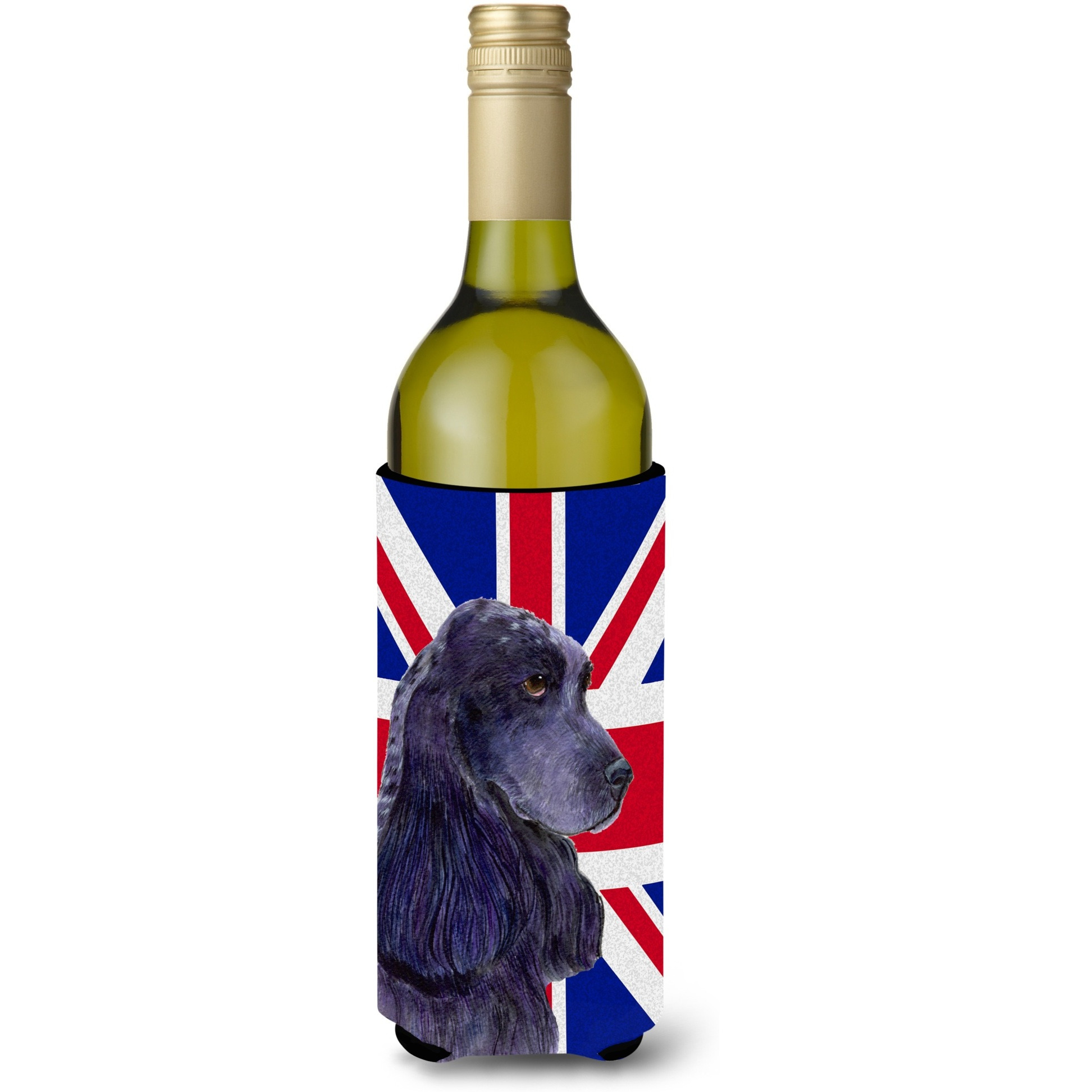 Cocker Spaniel with English Union Jack British Flag Wine Bottle Beverage Insulator Hugger SS4913LITERK