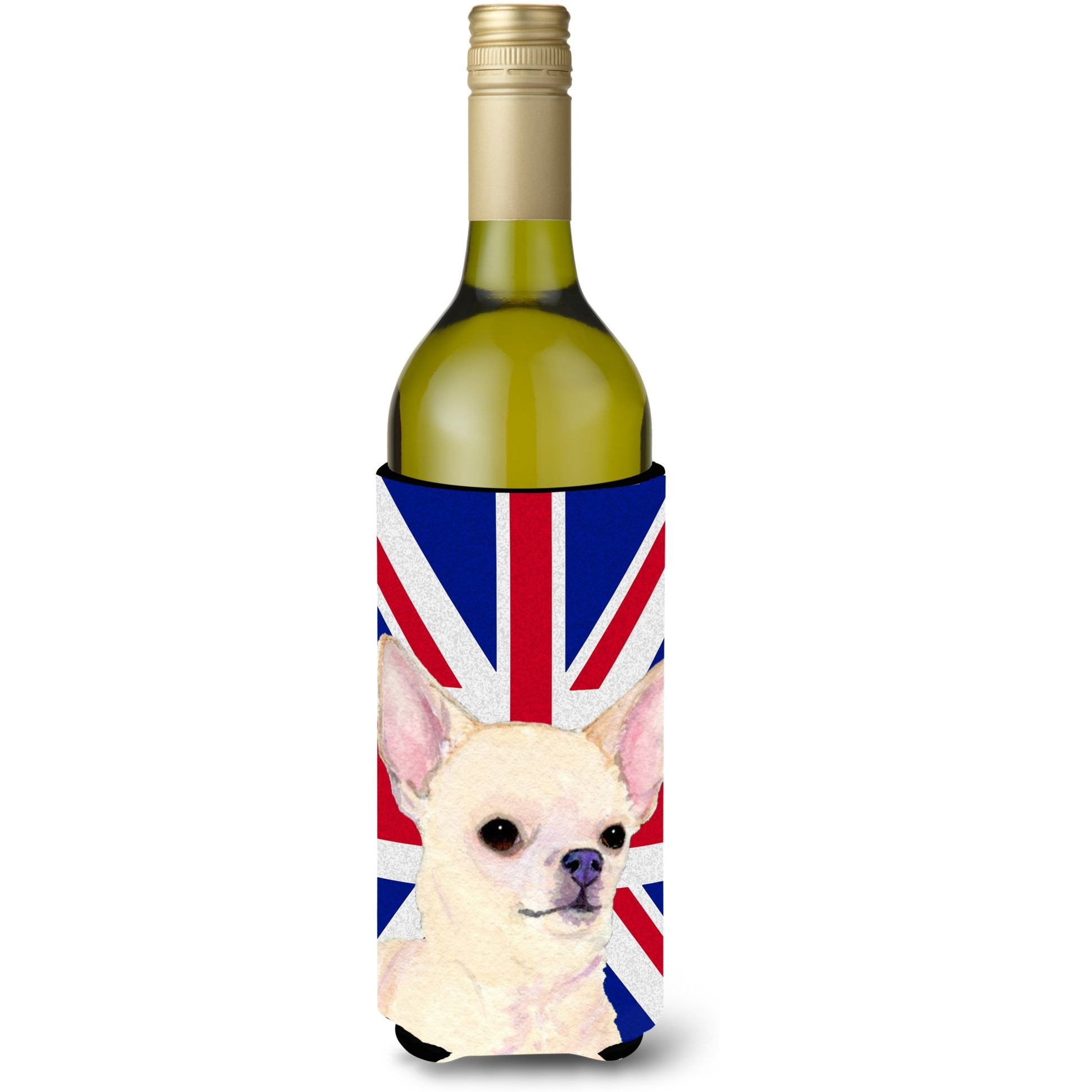Chihuahua with English Union Jack British Flag Wine Bottle Beverage Insulator Hugger SS4914LITERK