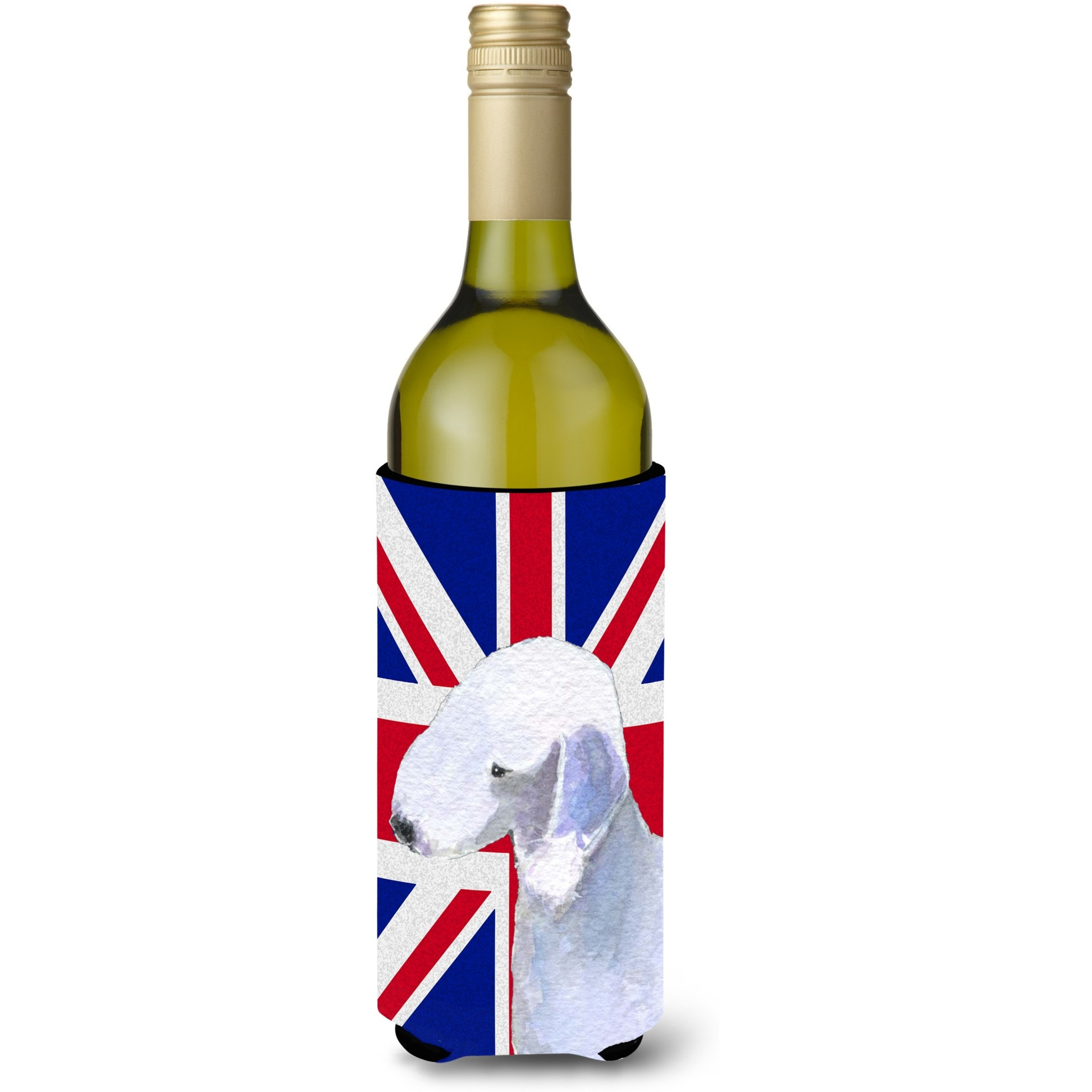 Bedlington Terrier with English Union Jack British Flag Wine Bottle Beverage Insulator Hugger SS4925LITERK
