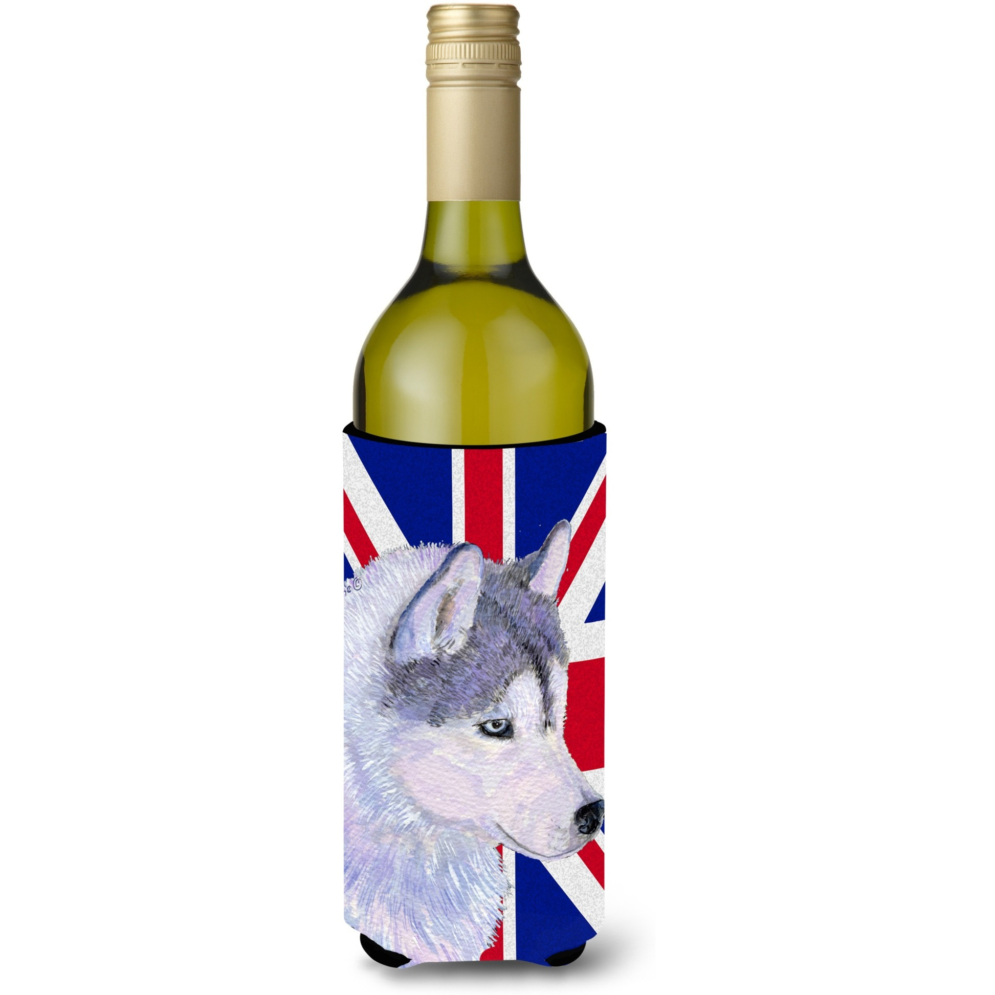 Siberian Husky with English Union Jack British Flag Wine Bottle Beverage Insulator Hugger SS4906LITERK