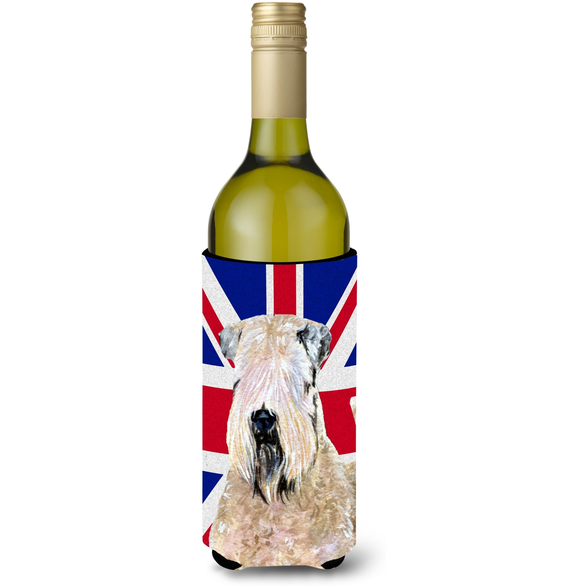 Wheaten Terrier Soft Coated with English Union Jack British Flag Wine Bottle Beverage Insulator Hugger SS4935LITERK