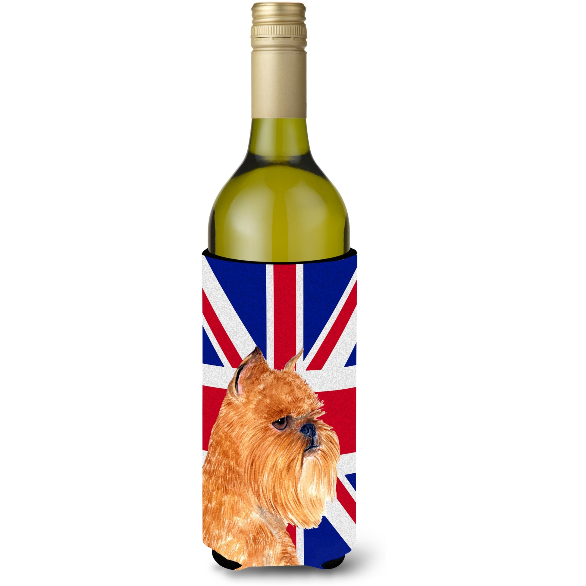 Brussels Griffon with English Union Jack British Flag Wine Bottle Beverage Insulator Hugger SS4936LITERK