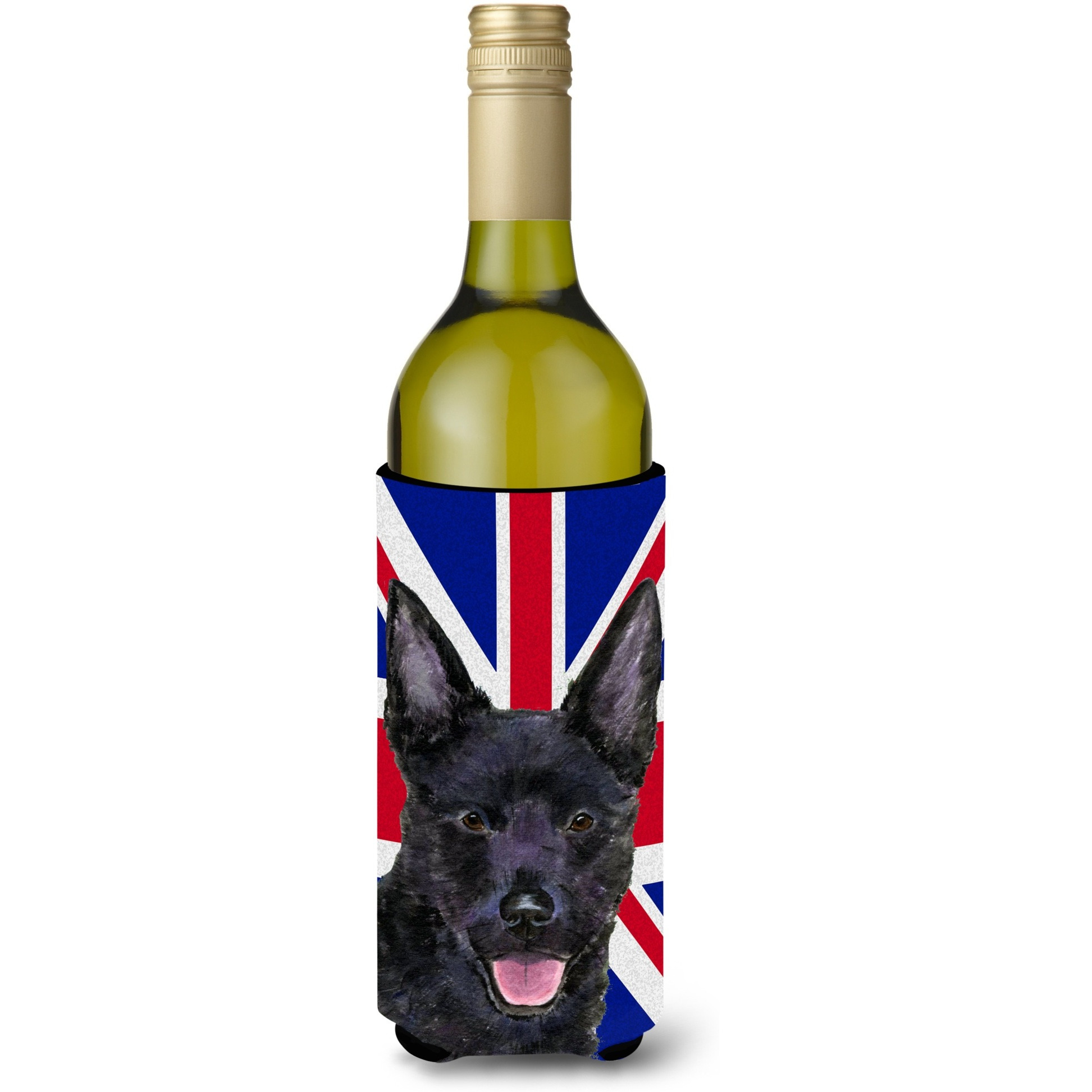 Australian Kelpie with English Union Jack British Flag Wine Bottle Beverage Insulator Hugger SS4940LITERK