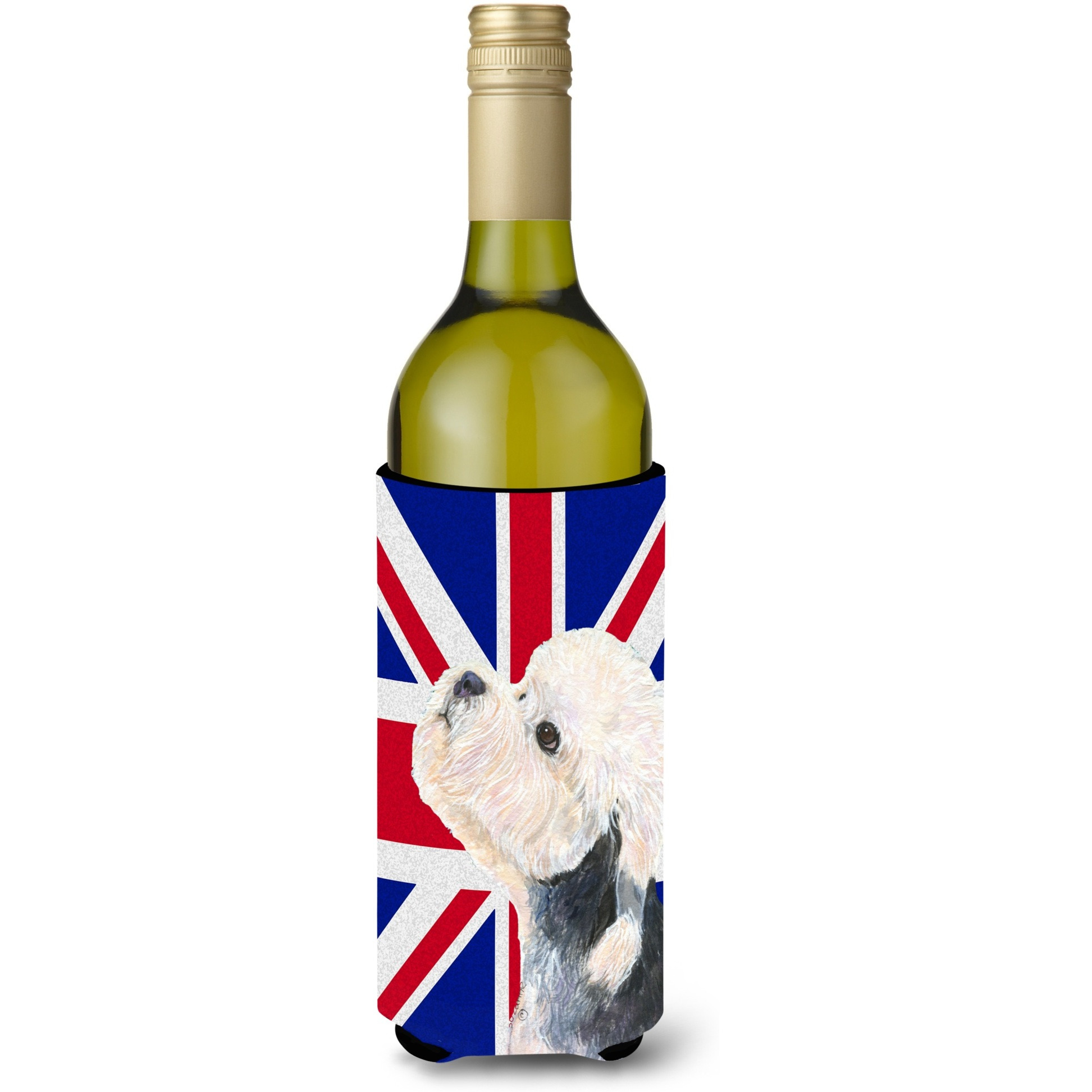 Dandie Dinmont Terrier with English Union Jack British Flag Wine Bottle Beverage Insulator Hugger SS4945LITERK