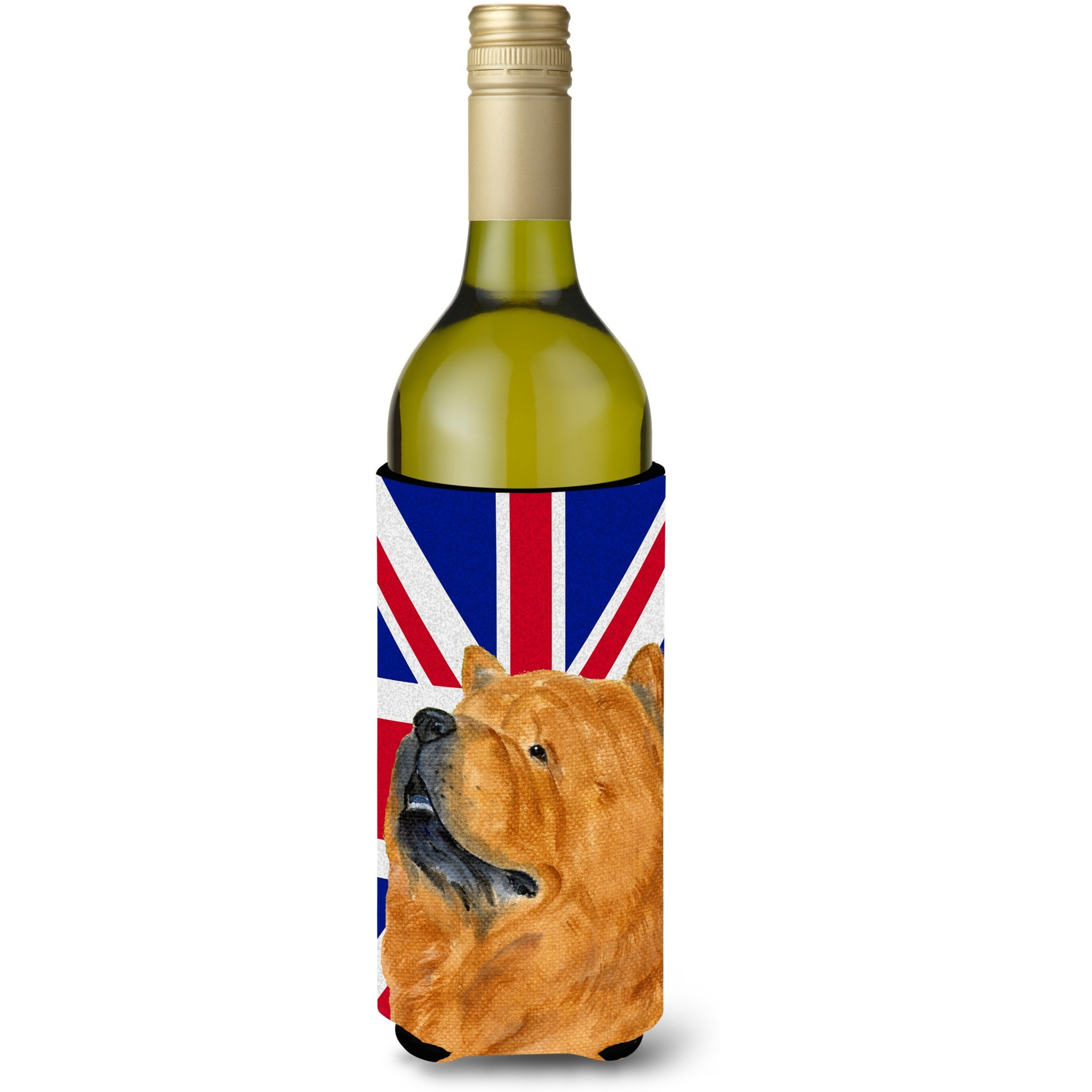 Chow Chow with English Union Jack British Flag Wine Bottle Beverage Insulator Hugger SS4944LITERK