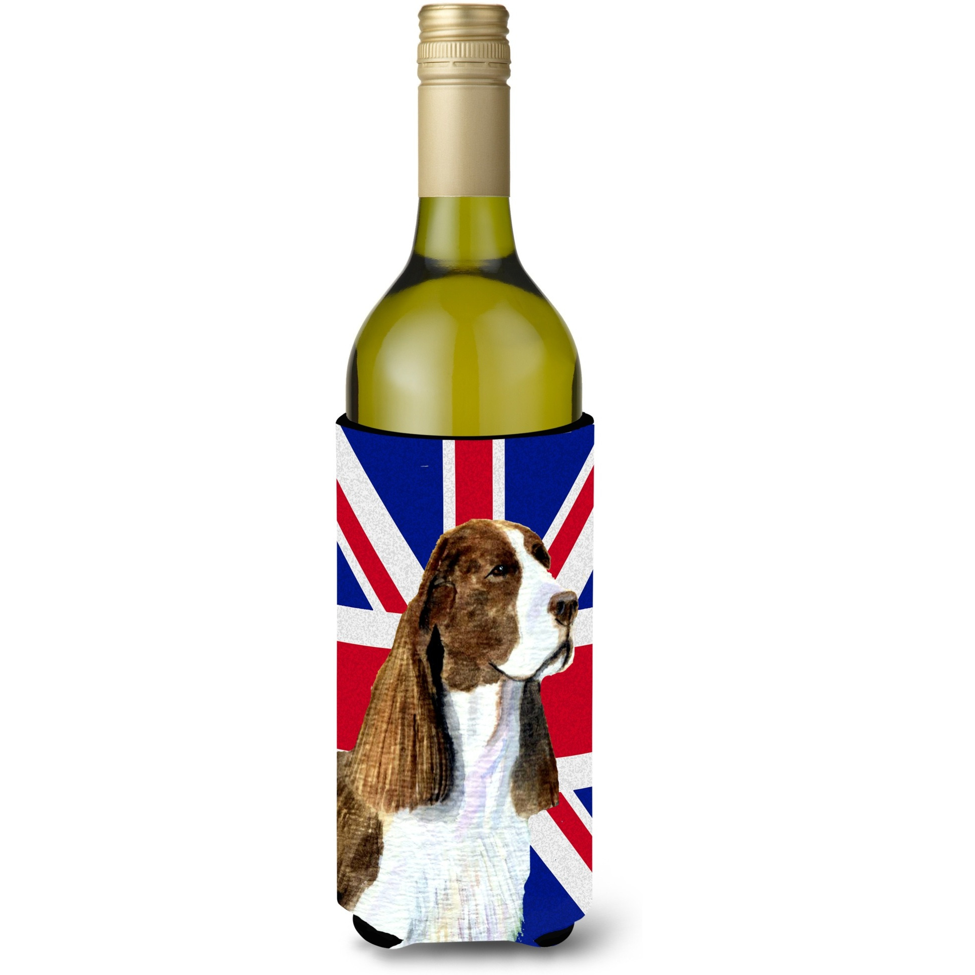 Springer Spaniel with English Union Jack British Flag Wine Bottle Beverage Insulator Hugger SS4955LITERK
