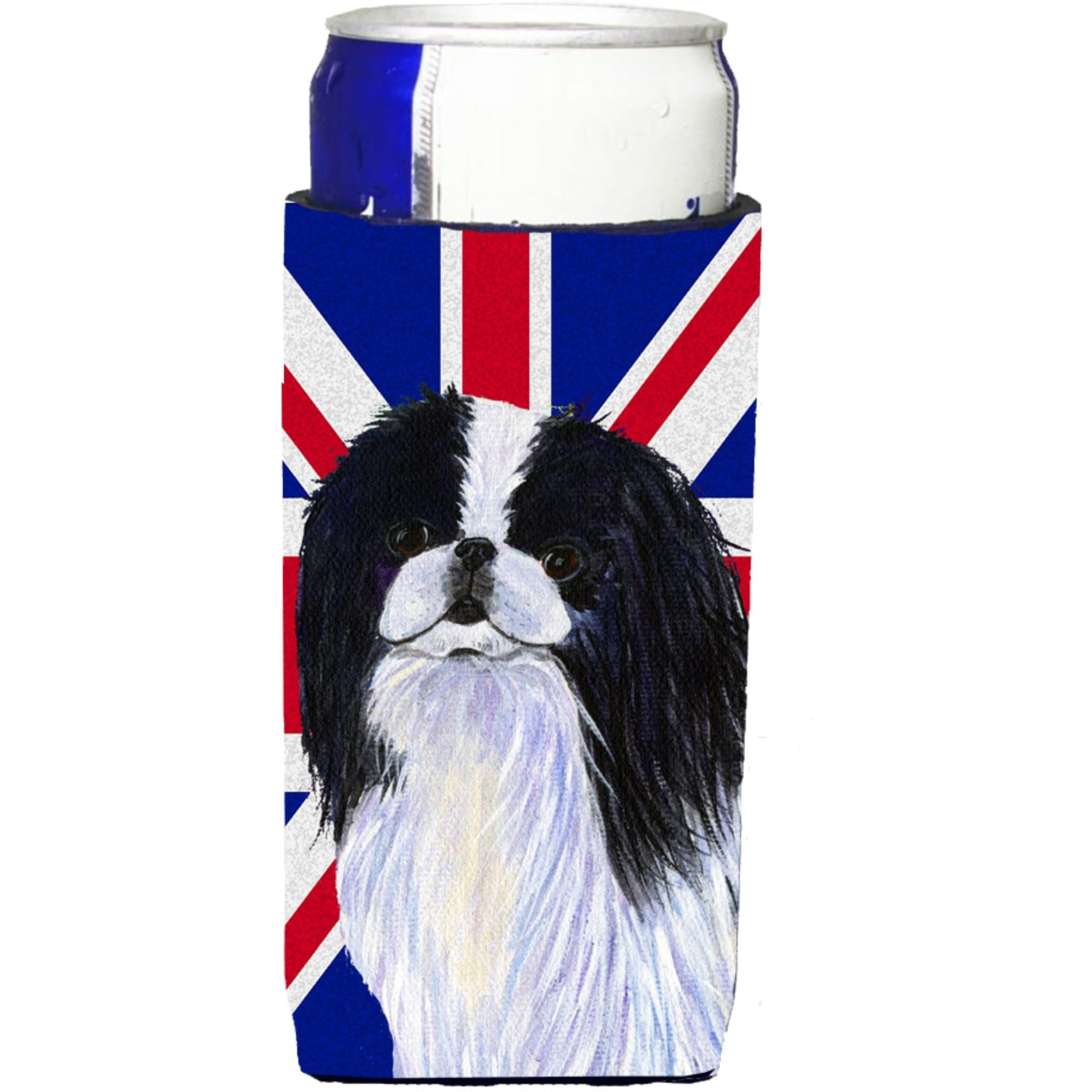 Japanese Chin with English Union Jack British Flag Ultra Beverage Insulators for slim cans SS4909MUK