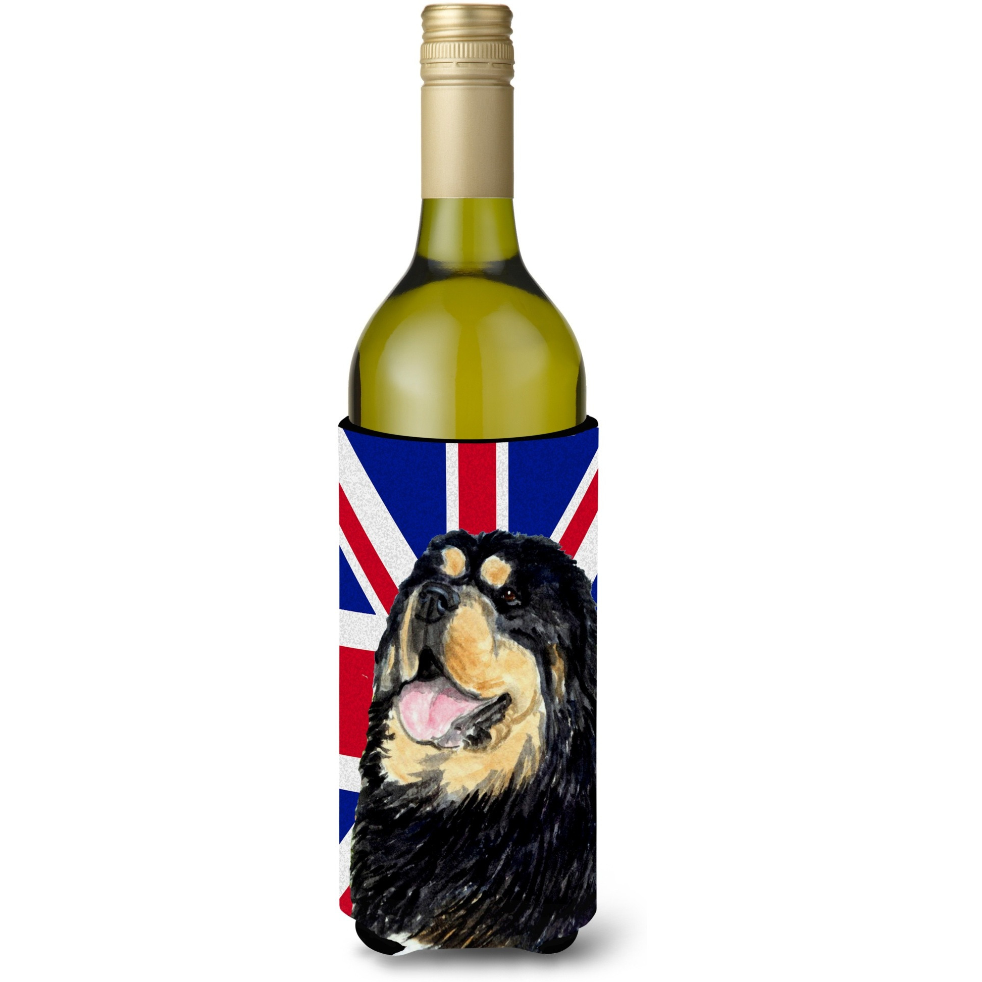 Tibetan Spaniel with English Union Jack British Flag Wine Bottle Beverage Insulator Hugger SS4954LITERK