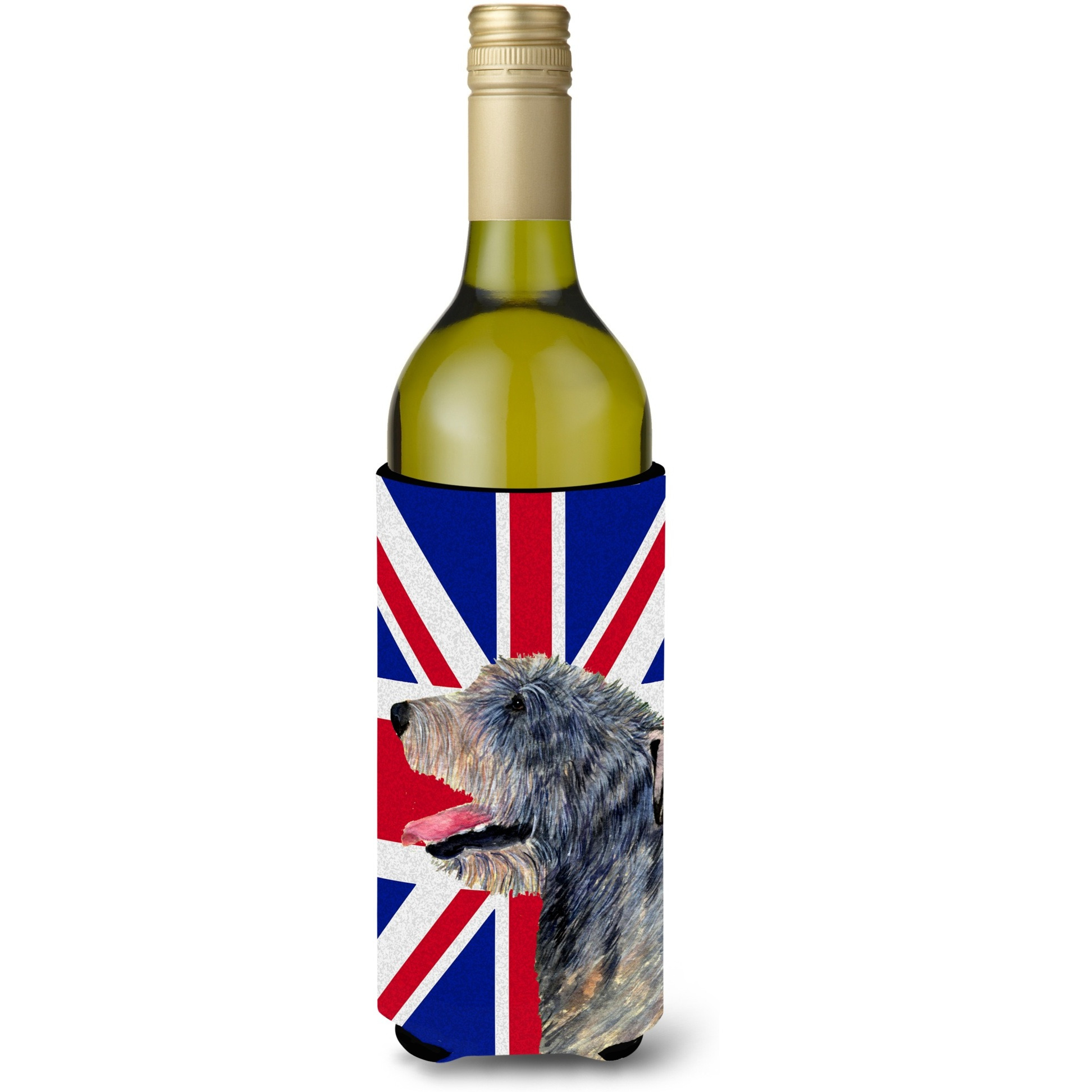 Irish Wolfhound with English Union Jack British Flag Wine Bottle Beverage Insulator Hugger SS4948LITERK