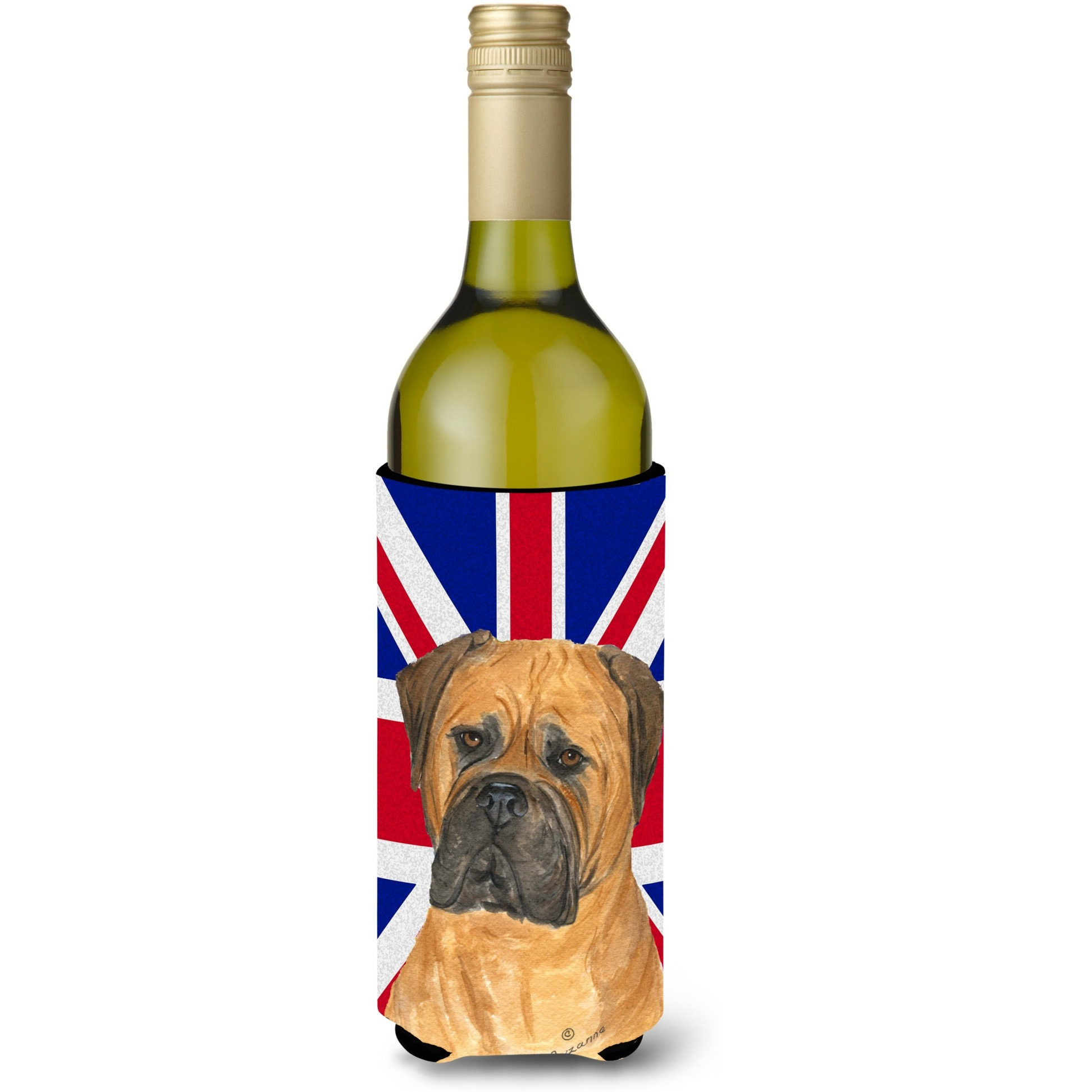 Bullmastiff with English Union Jack British Flag Wine Bottle Beverage Insulator Hugger SS4959LITERK