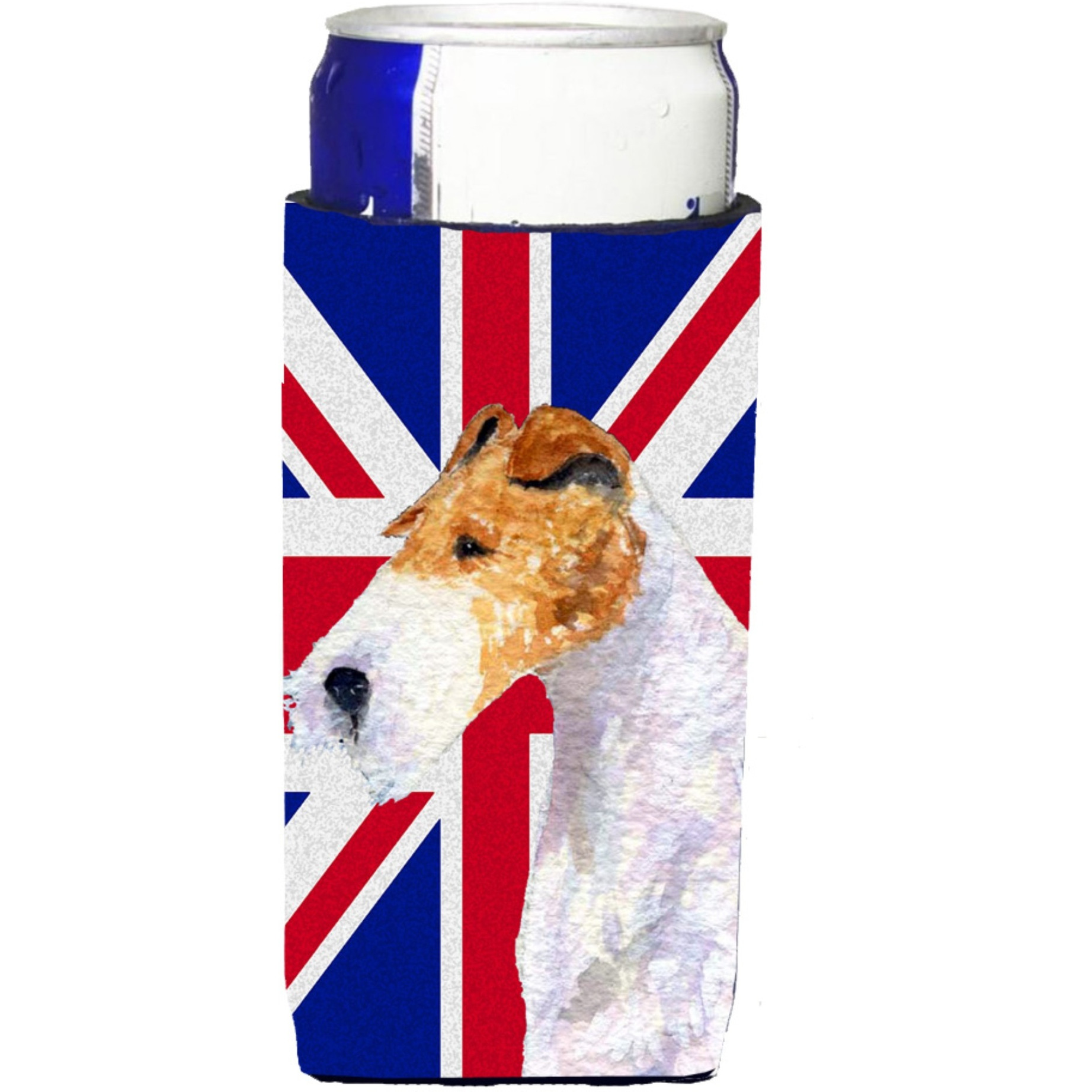 Fox Terrier with English Union Jack British Flag Ultra Beverage Insulators for slim cans SS4920MUK