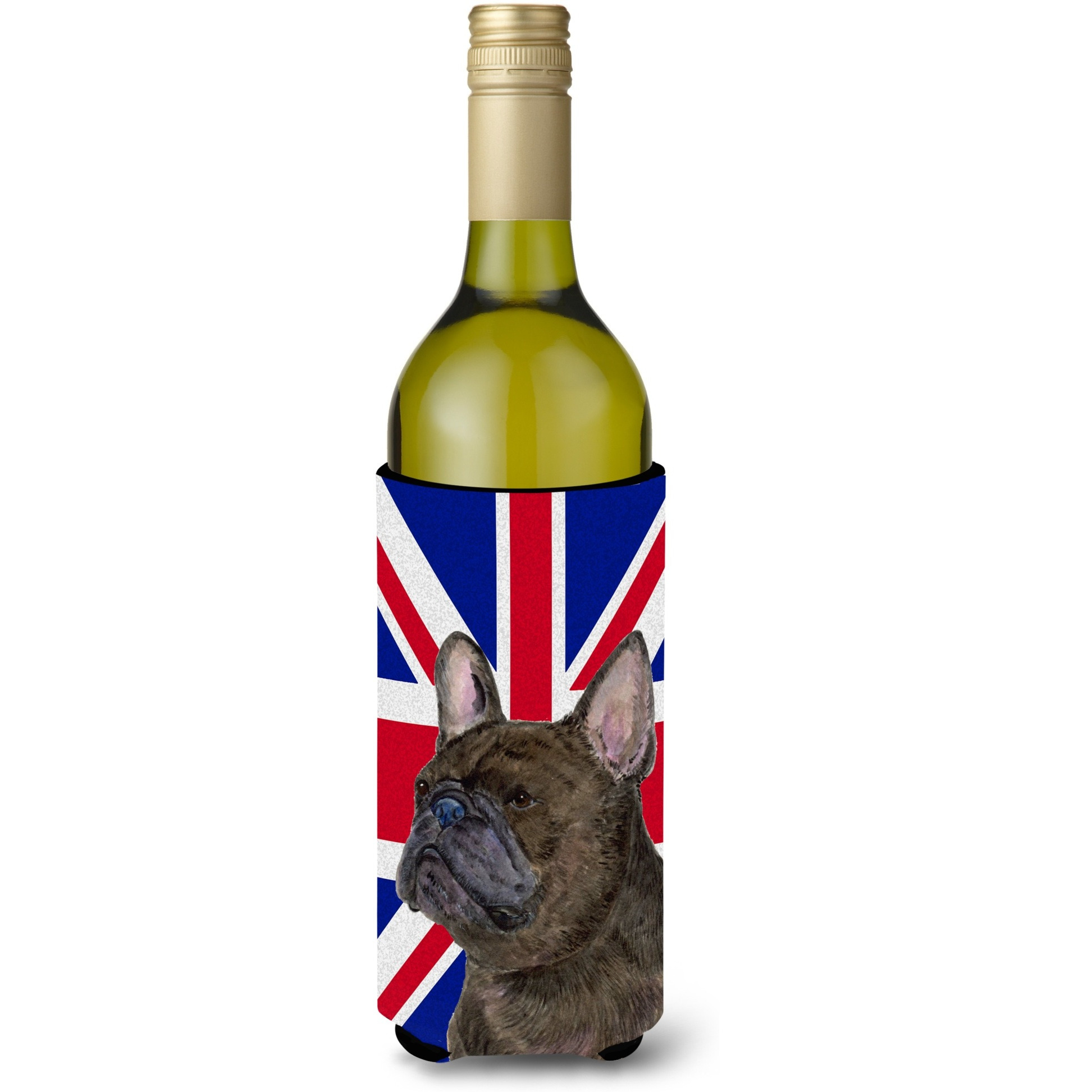 French Bulldog with English Union Jack British Flag Wine Bottle Beverage Insulator Hugger SS4961LITERK