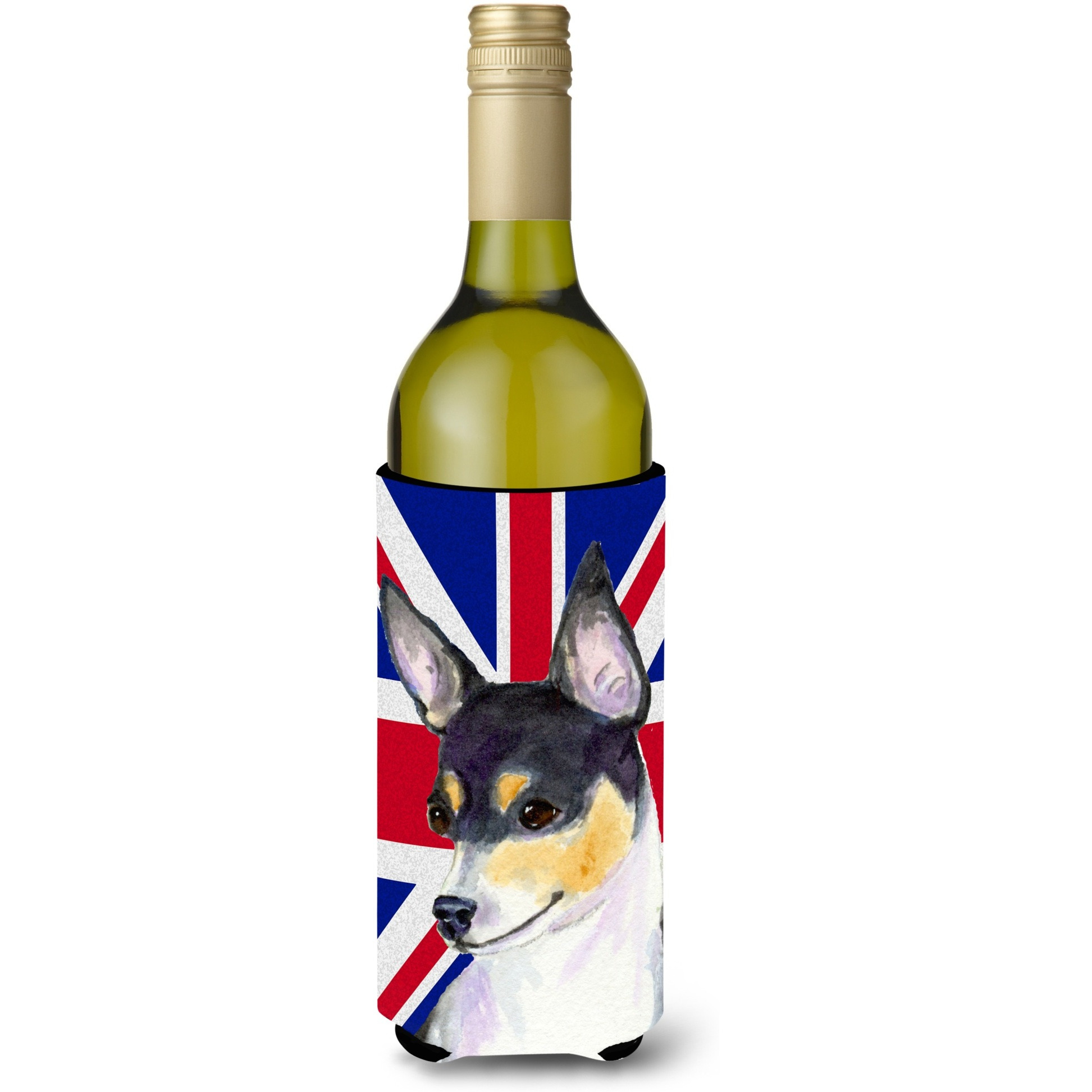 Rat Terrier with English Union Jack British Flag Wine Bottle Beverage Insulator Hugger SS4960LITERK