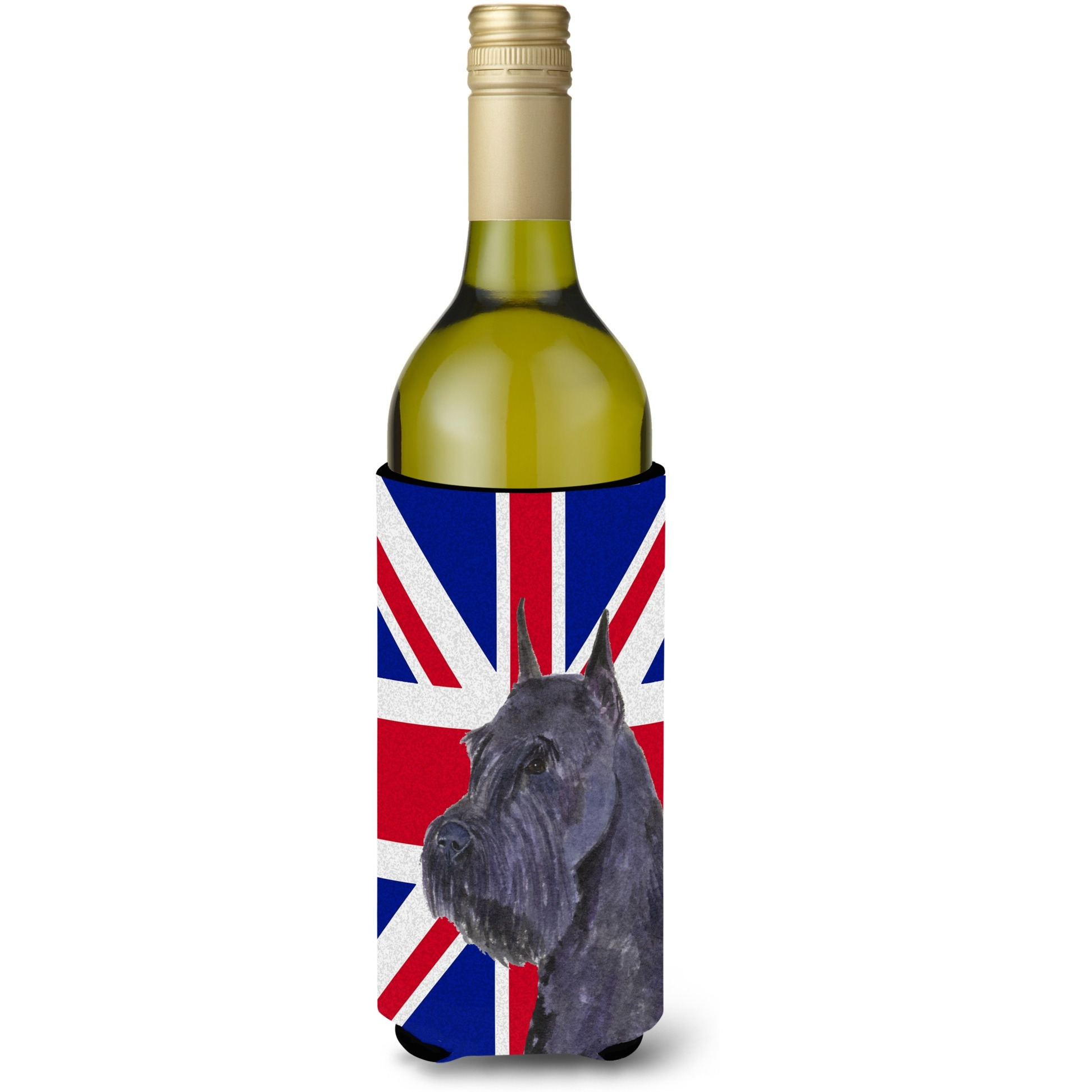 Schnauzer with English Union Jack British Flag Wine Bottle Beverage Insulator Hugger SS4965LITERK