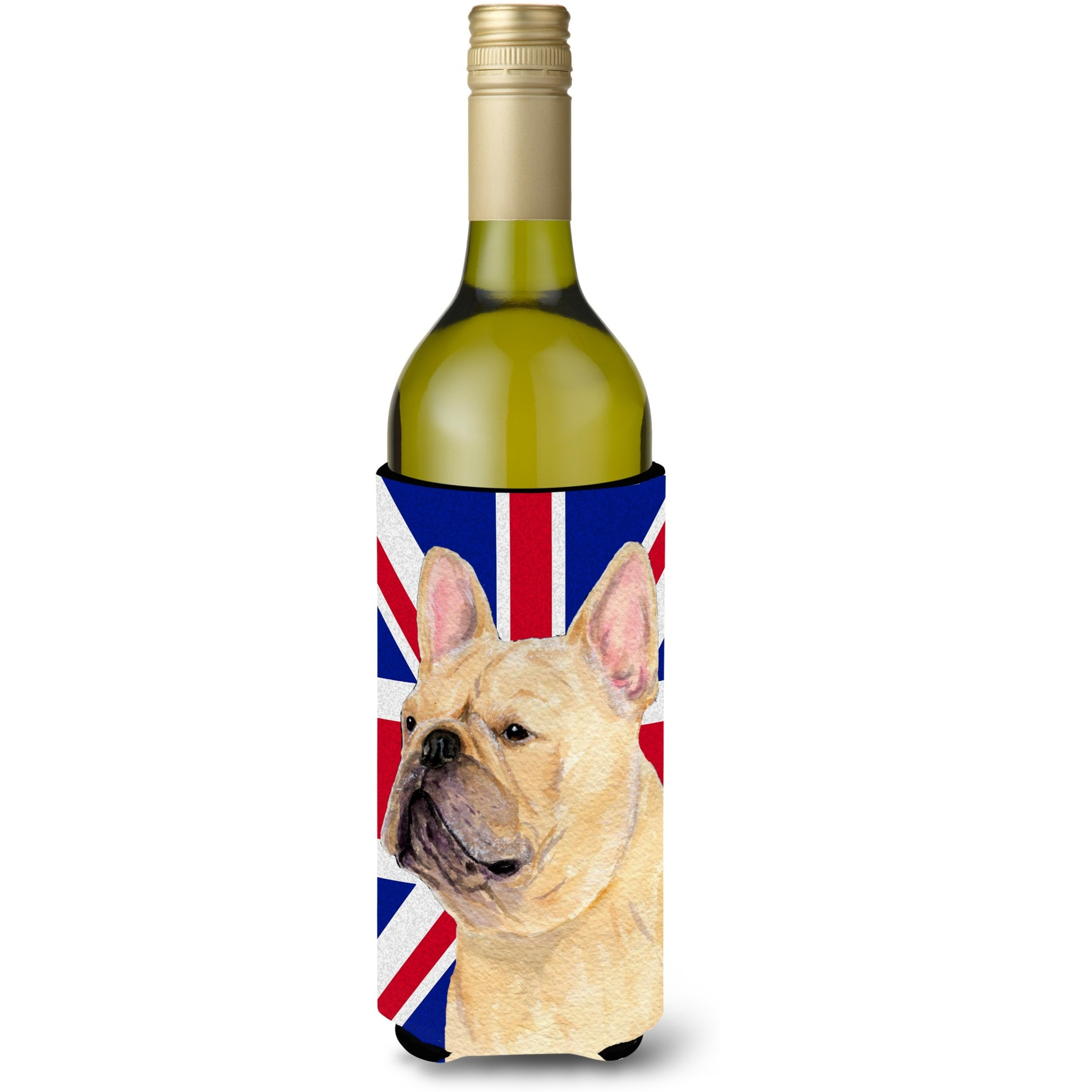 French Bulldog with English Union Jack British Flag Wine Bottle Beverage Insulator Hugger SS4927LITERK