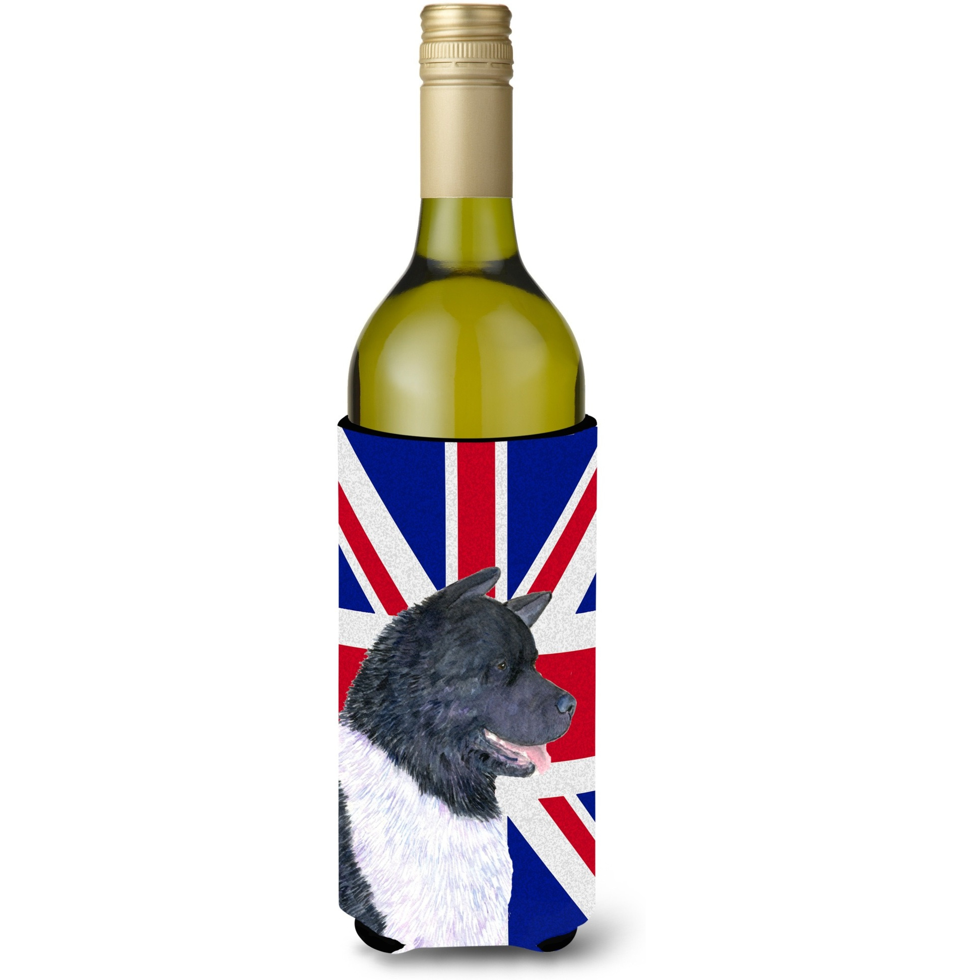 Akita with English Union Jack British Flag Wine Bottle Beverage Insulator Hugger SS4963LITERK