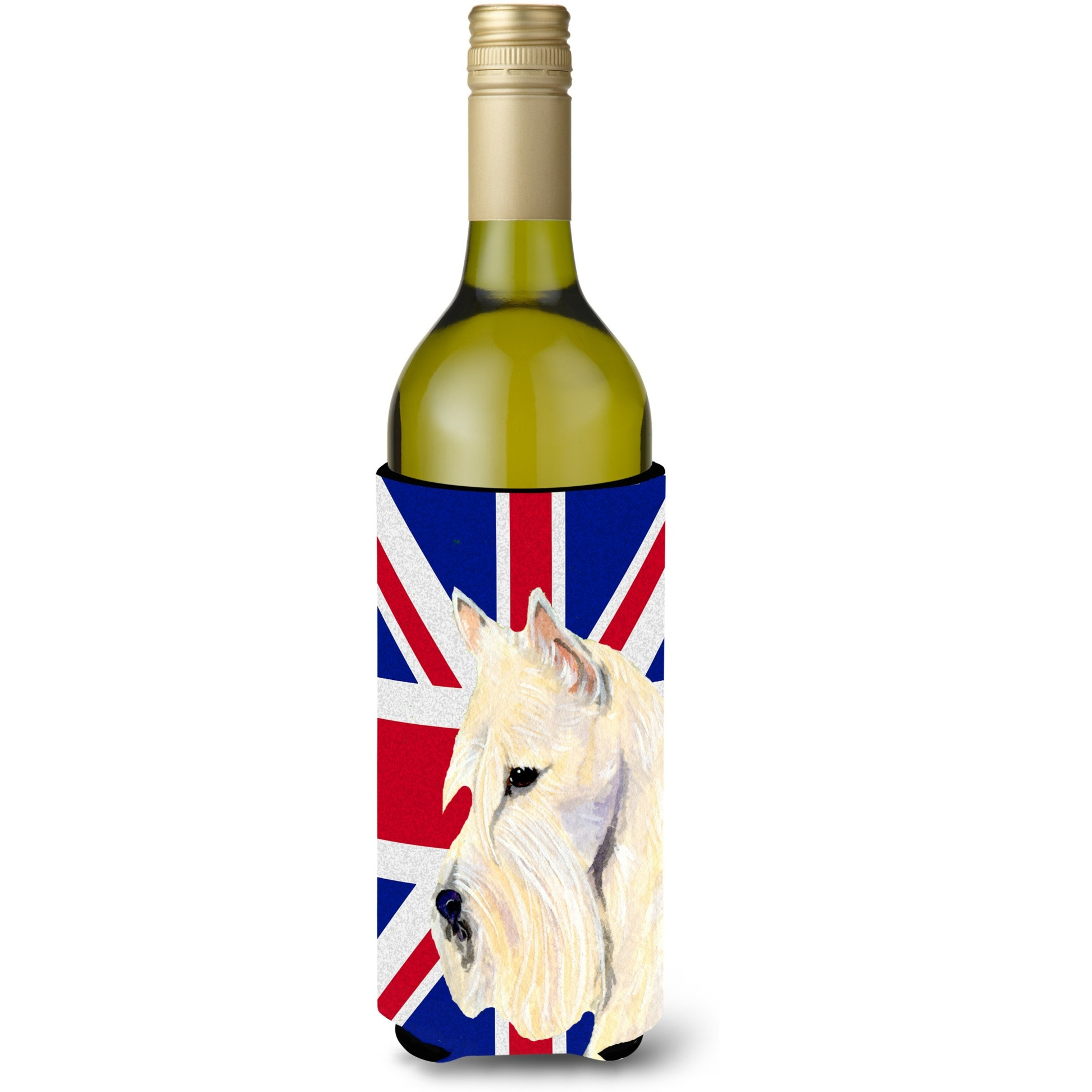 Scottish Terrier Wheaten with English Union Jack British Flag Wine Bottle Beverage Insulator Hugger SS4972LITERK