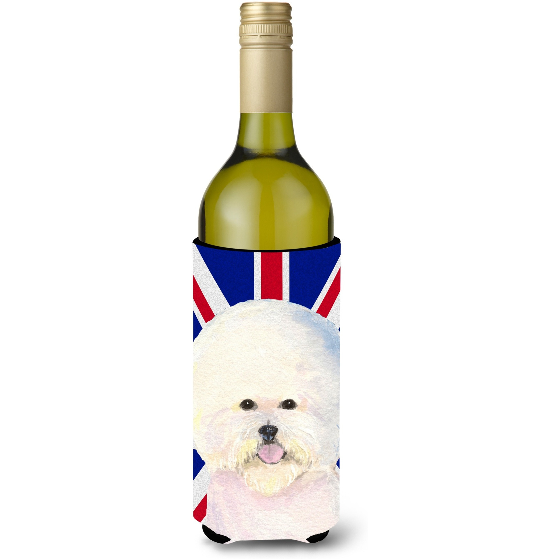 Bichon Frise with English Union Jack British Flag Wine Bottle Beverage Insulator Hugger SS4968LITERK