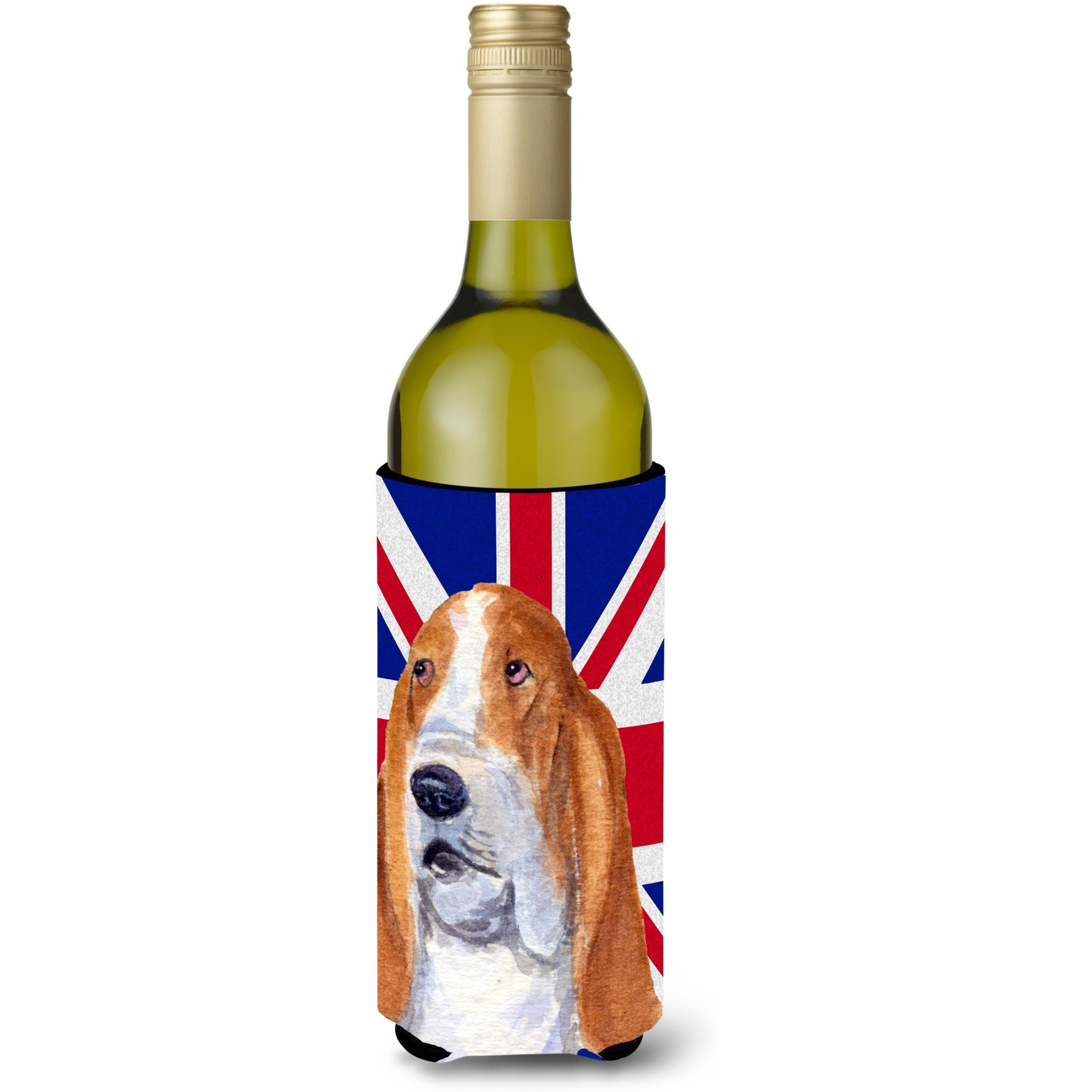 Basset Hound with English Union Jack British Flag Wine Bottle Beverage Insulator Hugger SS4970LITERK