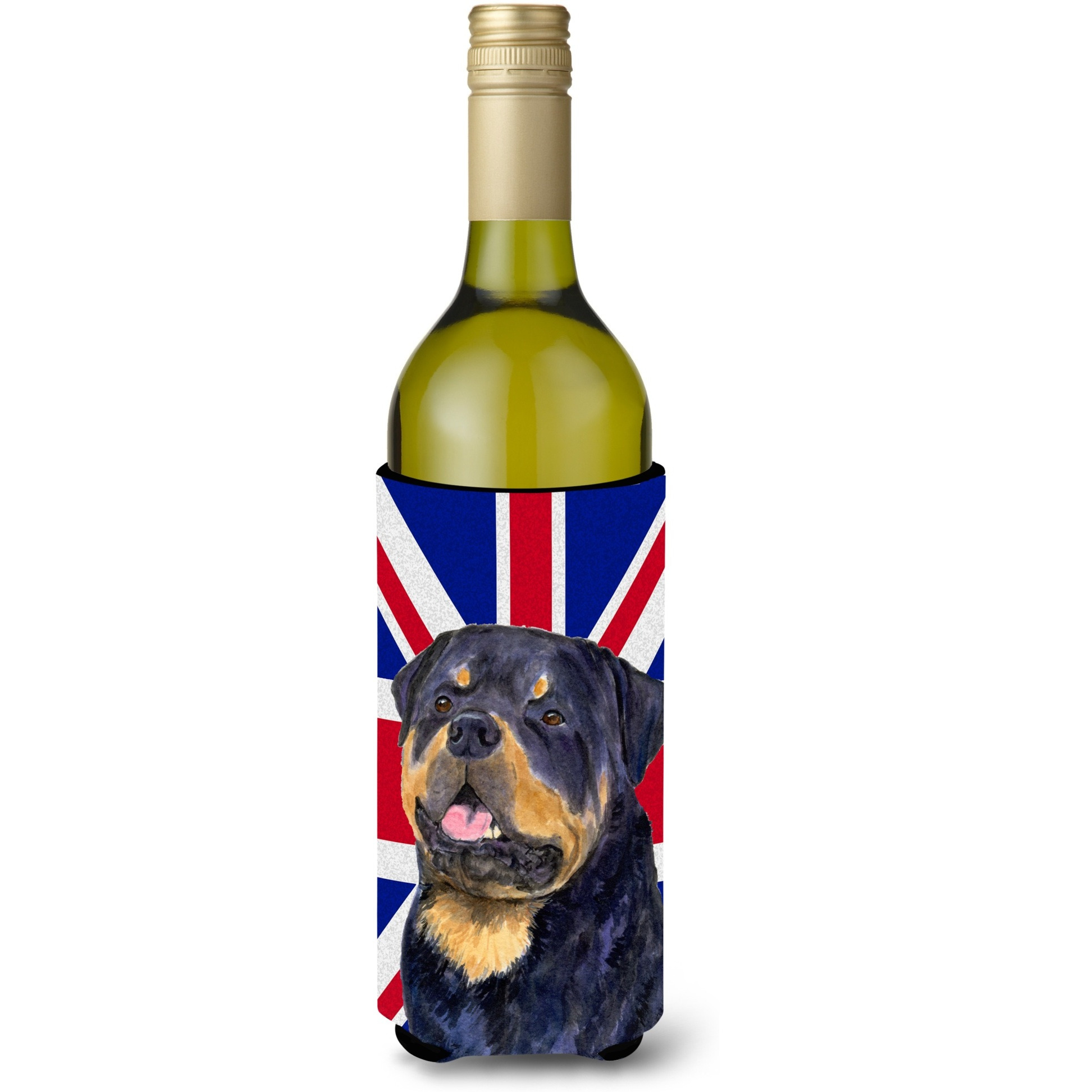 Rottweiler with English Union Jack British Flag Wine Bottle Beverage Insulator Hugger SS4966LITERK