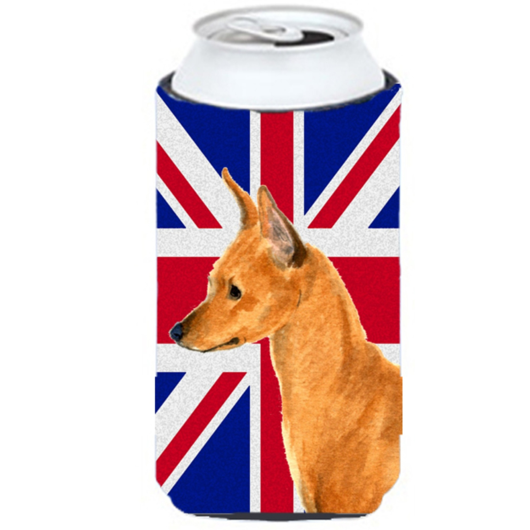 Min Pin with English Union Jack British Flag Tall Boy Beverage Insulator Hugger SS4908TBC