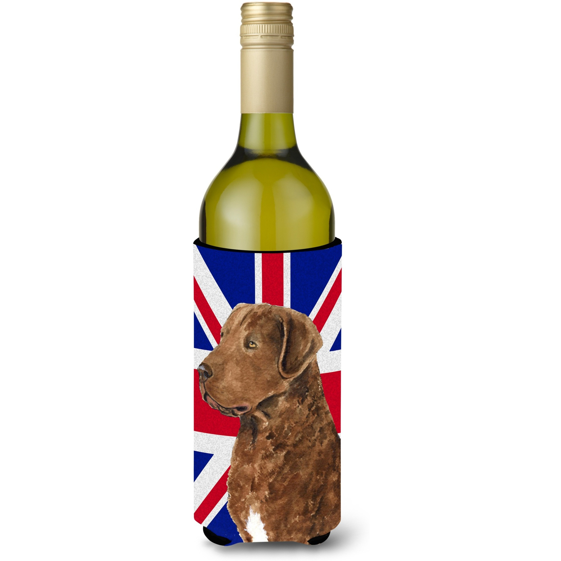 Curly Coated Retriever with English Union Jack British Flag Wine Bottle Beverage Insulator Hugger SS4973LITERK