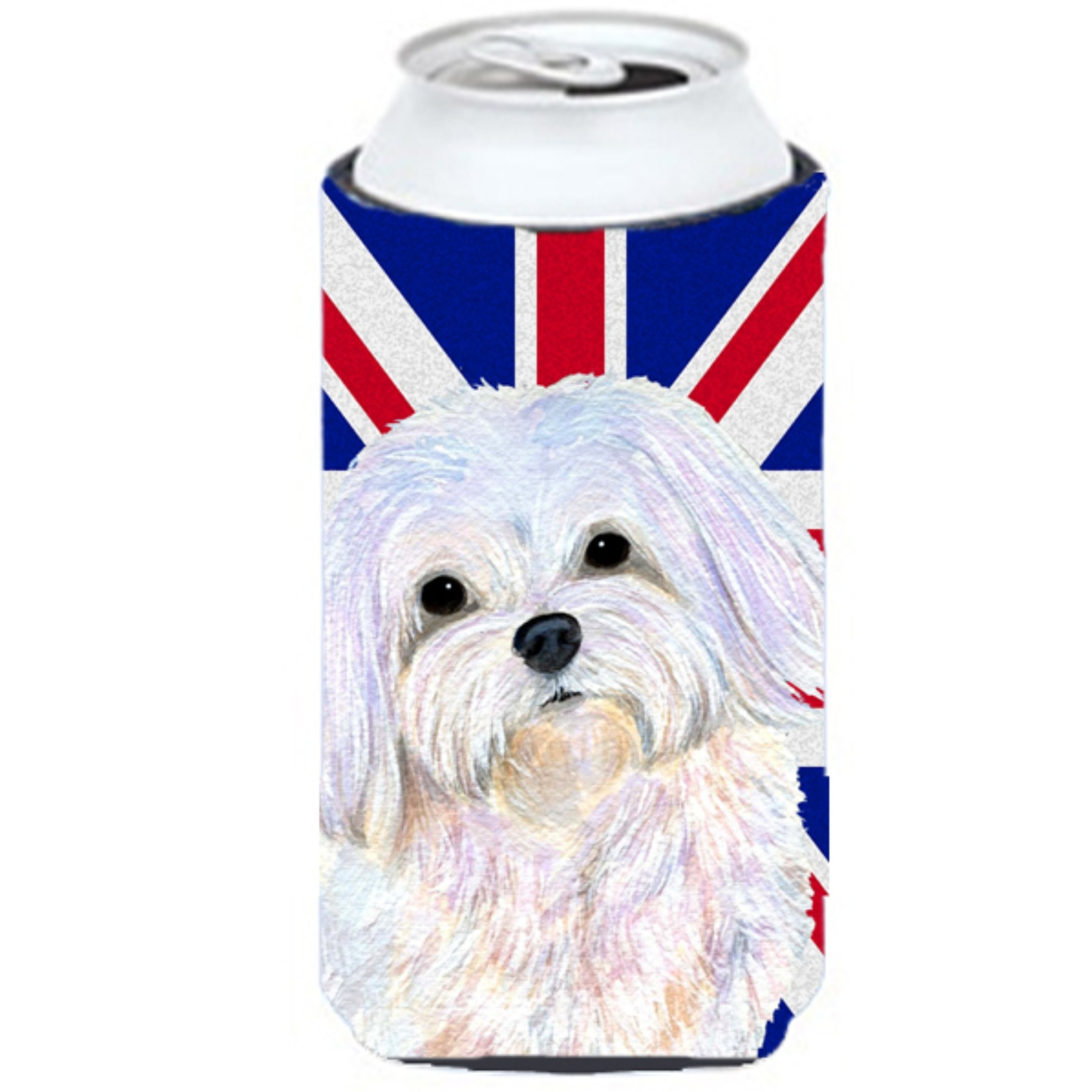 Maltese with English Union Jack British Flag Tall Boy Beverage Insulator Hugger SS4924TBC