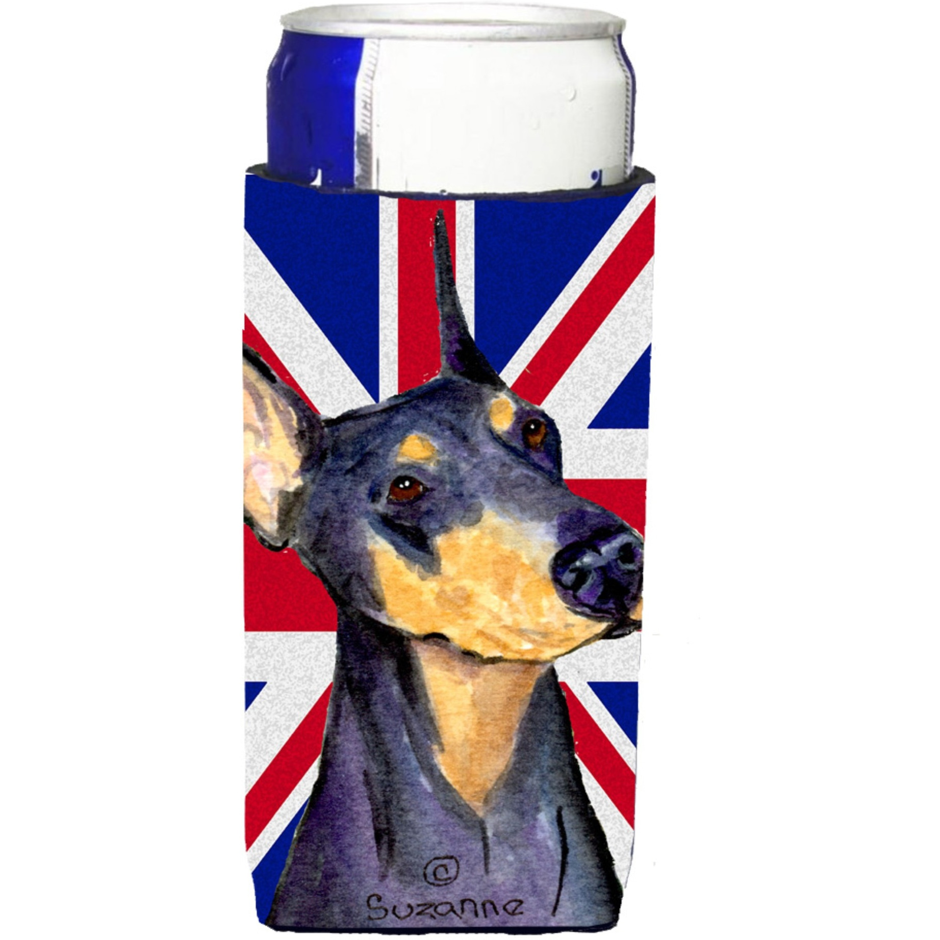 Doberman with English Union Jack British Flag Ultra Beverage Insulators for slim cans SS4937MUK