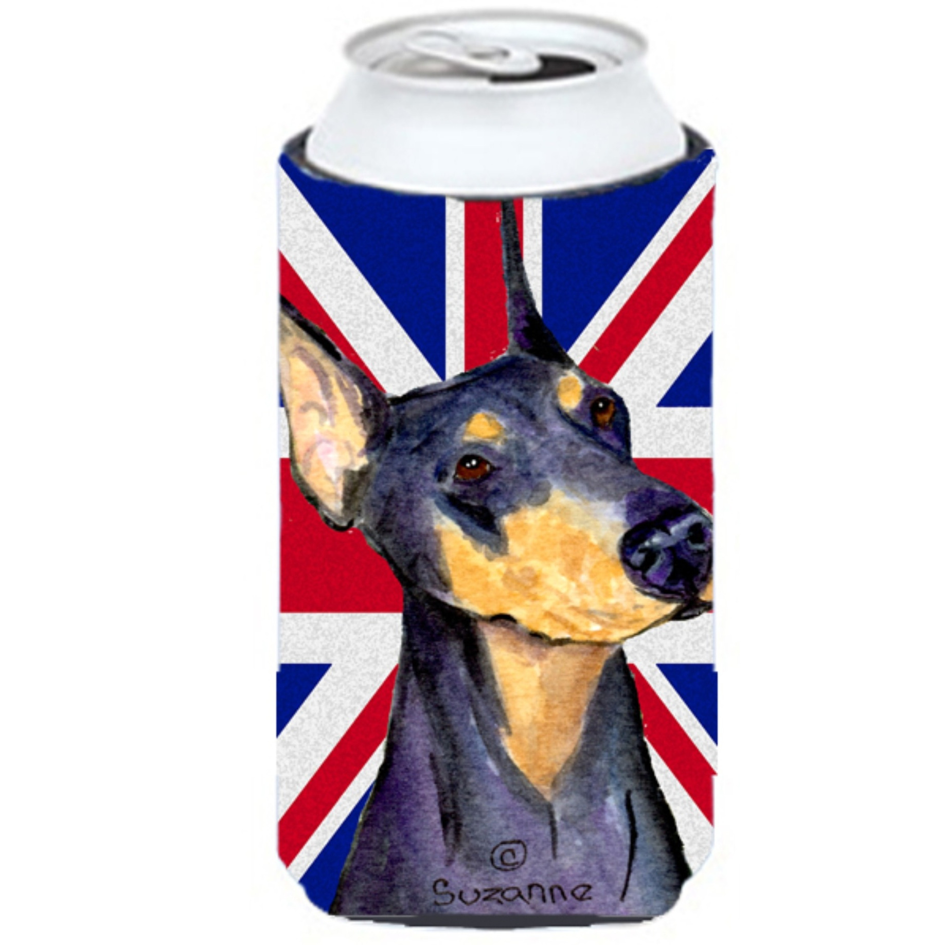 Doberman with English Union Jack British Flag Tall Boy Beverage Insulator Hugger SS4937TBC