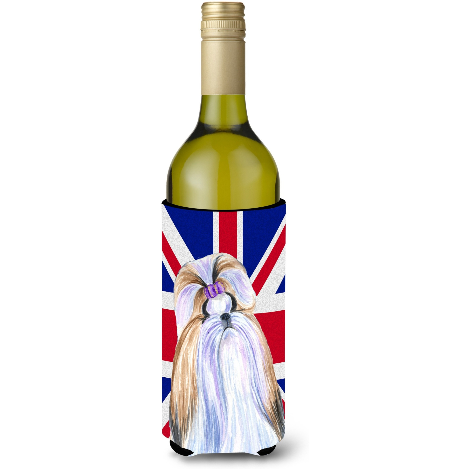 Shih Tzu with English Union Jack British Flag Wine Bottle Beverage Insulator Hugger SS4907LITERK