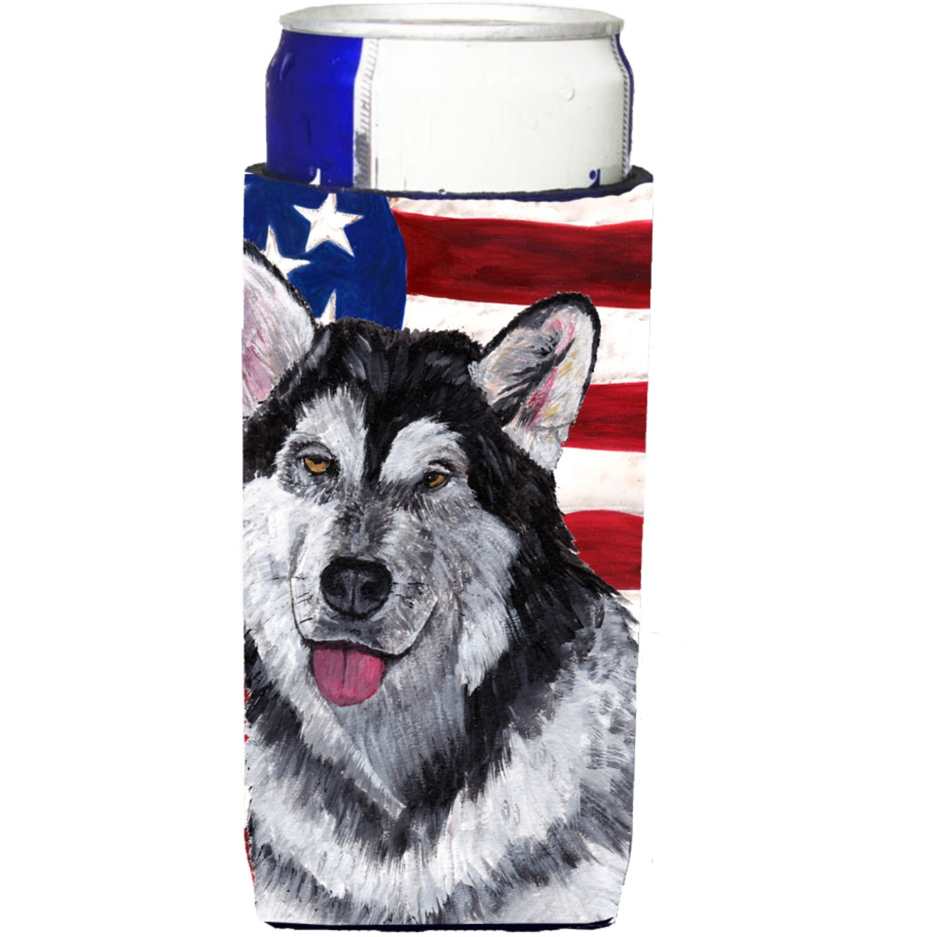Alaskan Malamute USA Patriotic American Flag Ultra Beverage Insulators for slim cans SC9497MUK