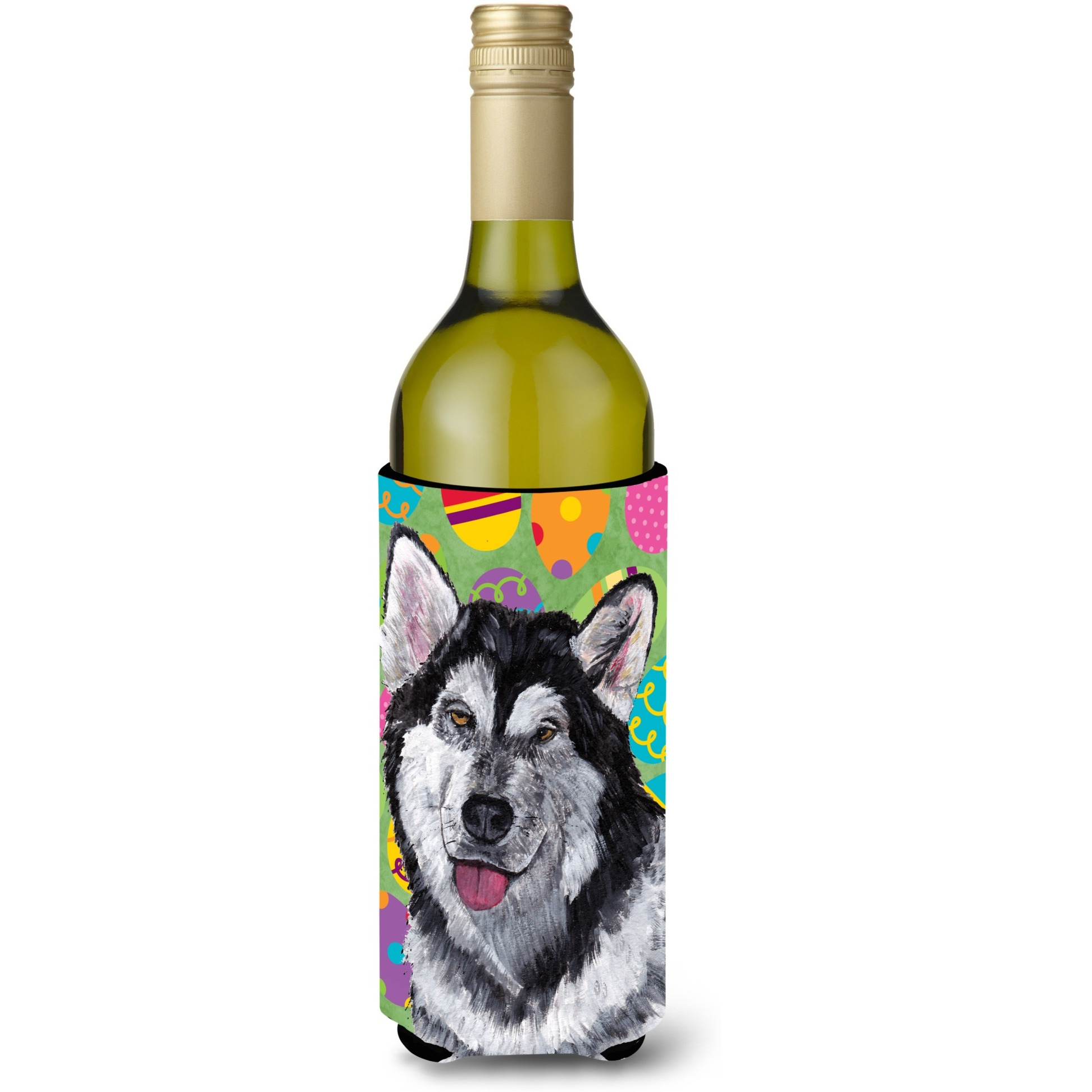 Alaskan Malamute Easter Eggtravaganza Wine Bottle Beverage Insulator Hugger SC9489LITERK