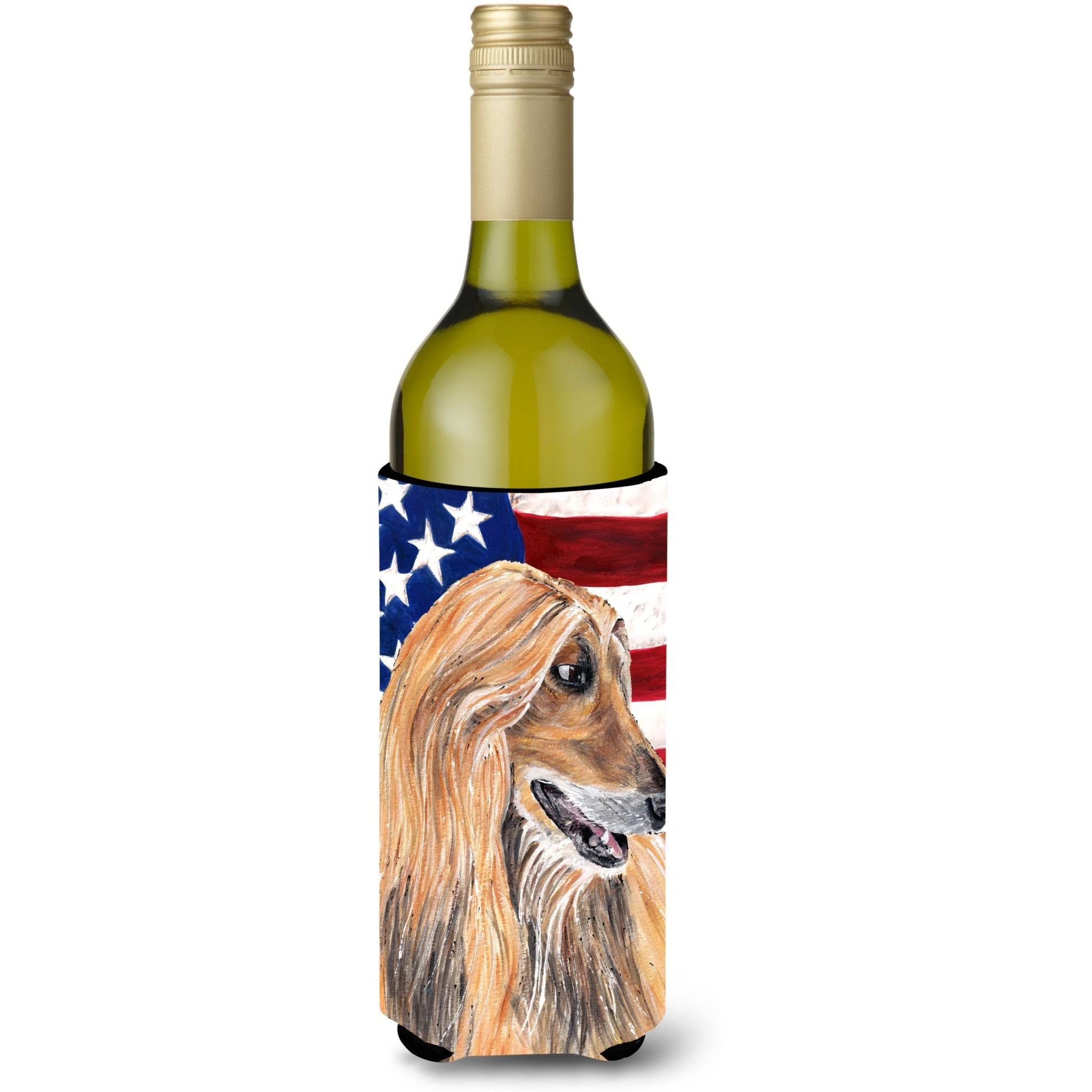 Afghan Hound USA Patriotic American Flag Wine Bottle Beverage Insulator Hugger SC9506LITERK