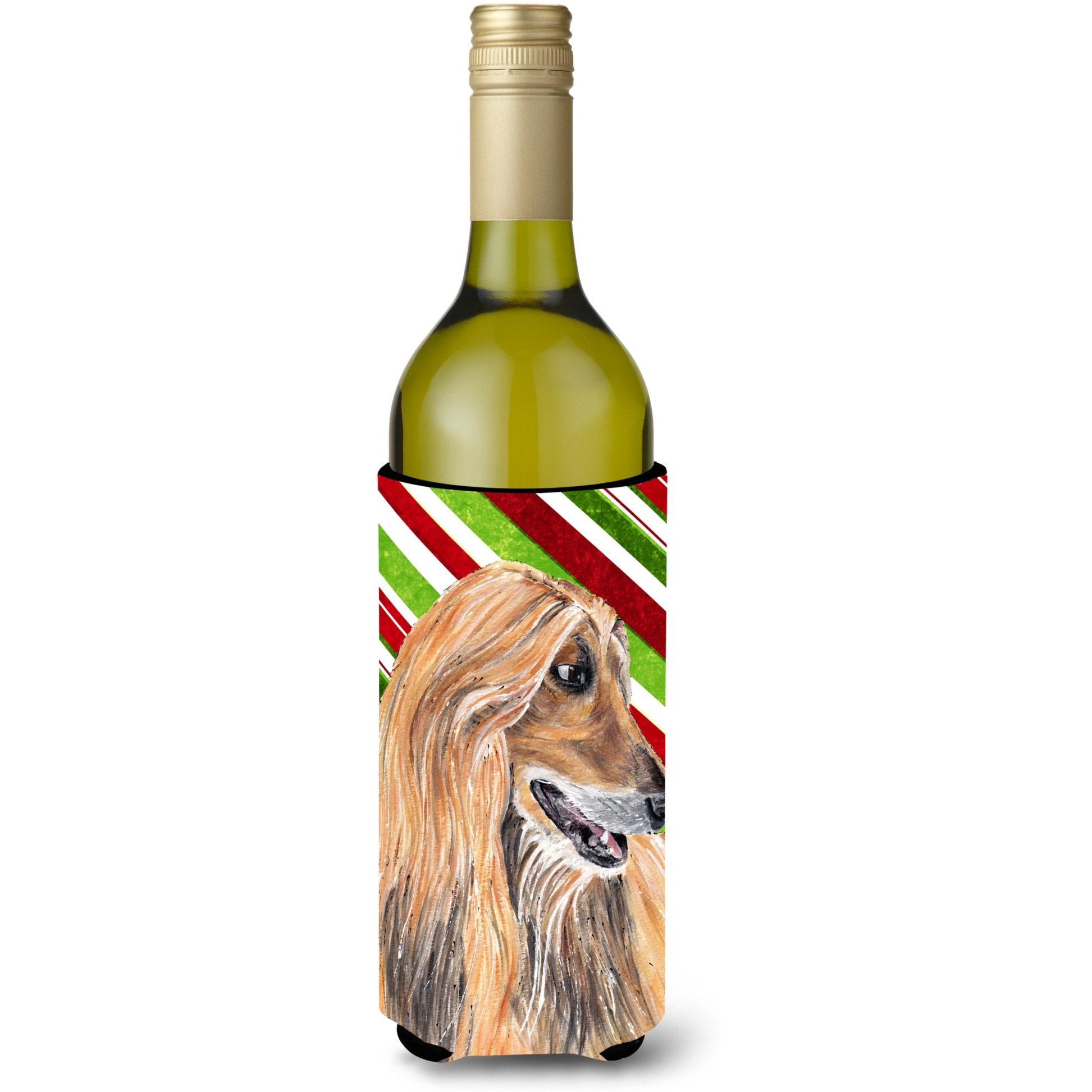 Afghan Hound Candy Cane Holiday Christmas Wine Bottle Beverage Insulator Hugger SC9498LITERK